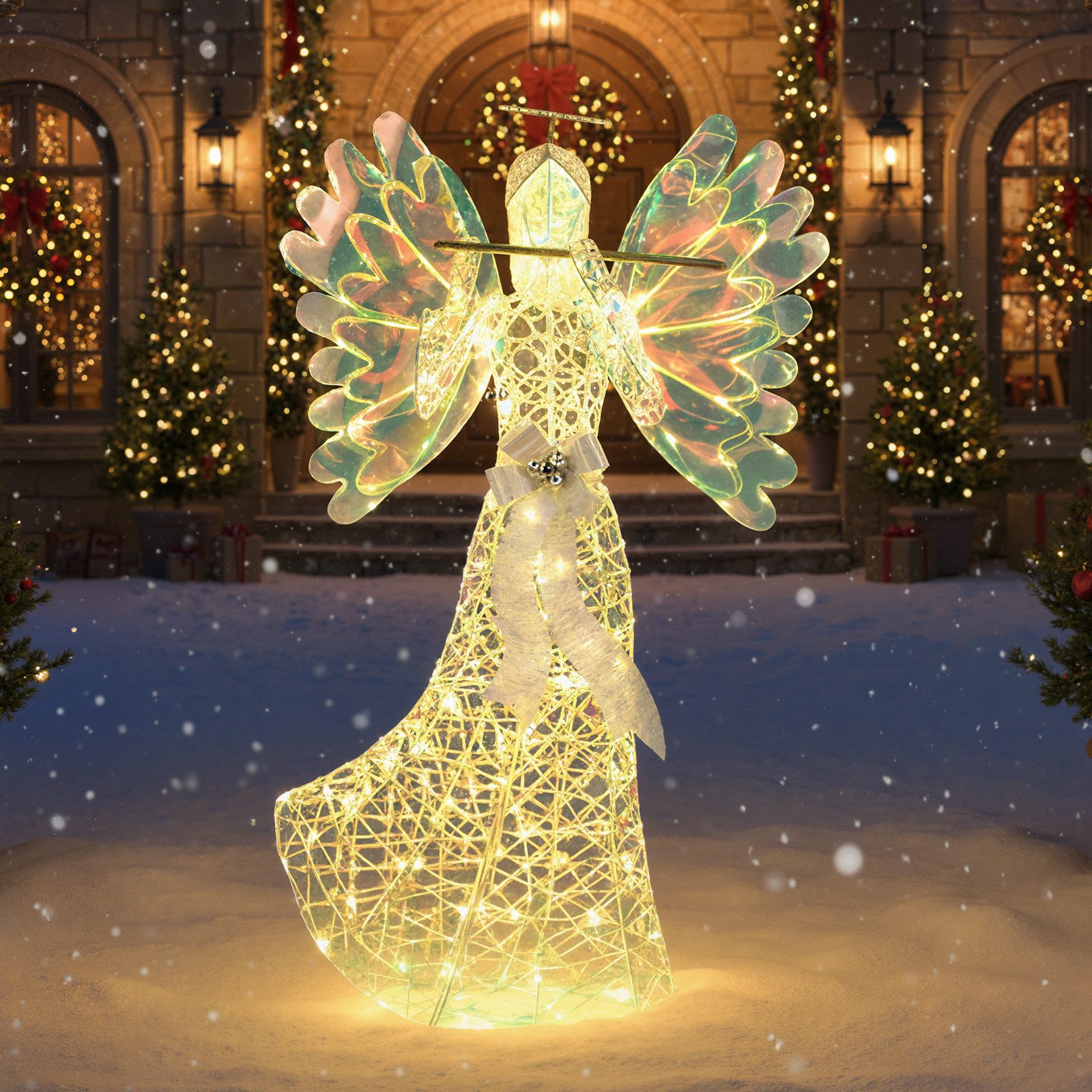 COSTWAY Weihnachtsfigur LED Weihnachtsdeko, Weihnachtsengel (1 St), groß, Weihnachtsbeleuchtung für Außen & Innen