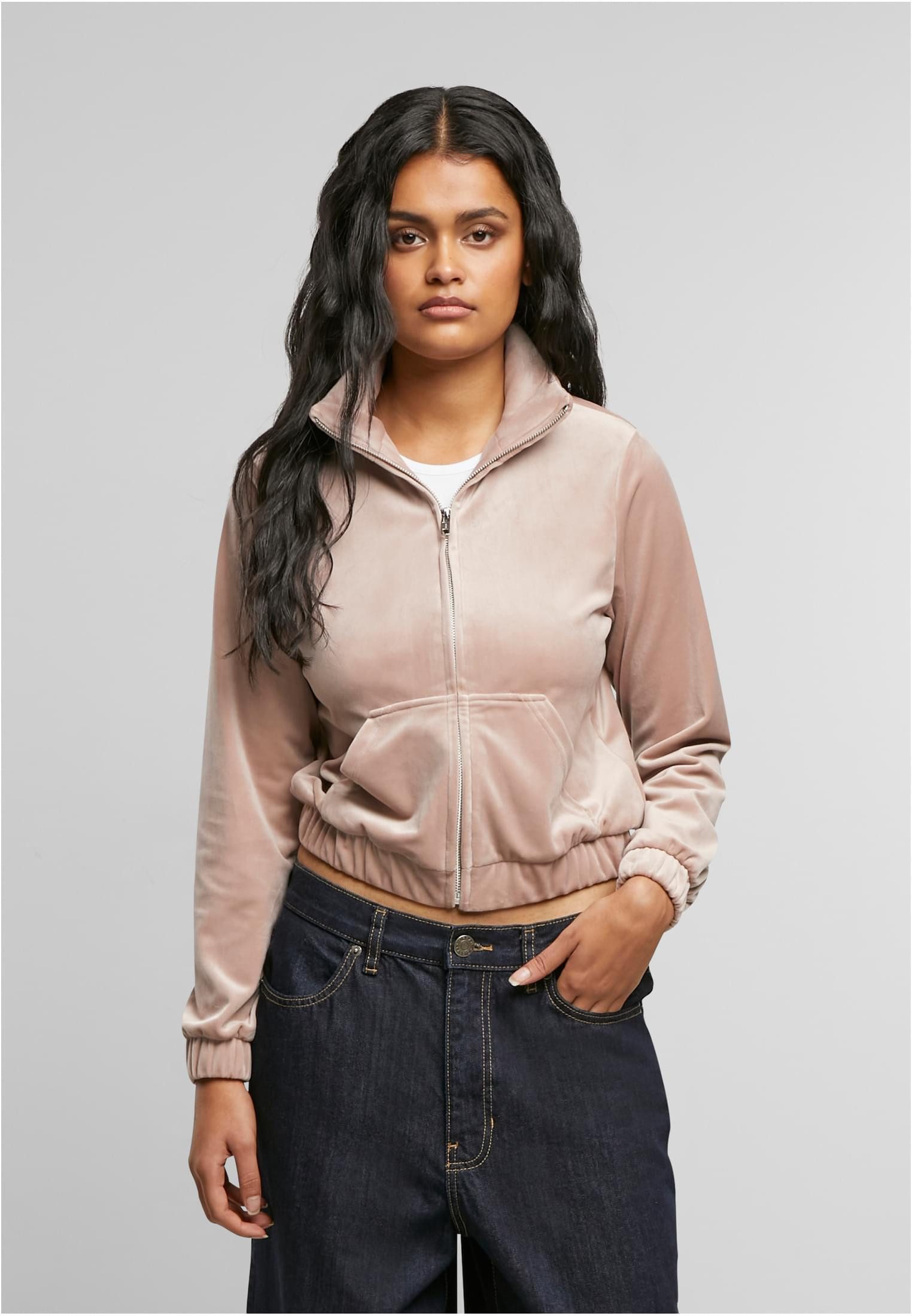 Outdoorjacke Ladies Short Velvet Track Jacket Trainingsjacke Damen