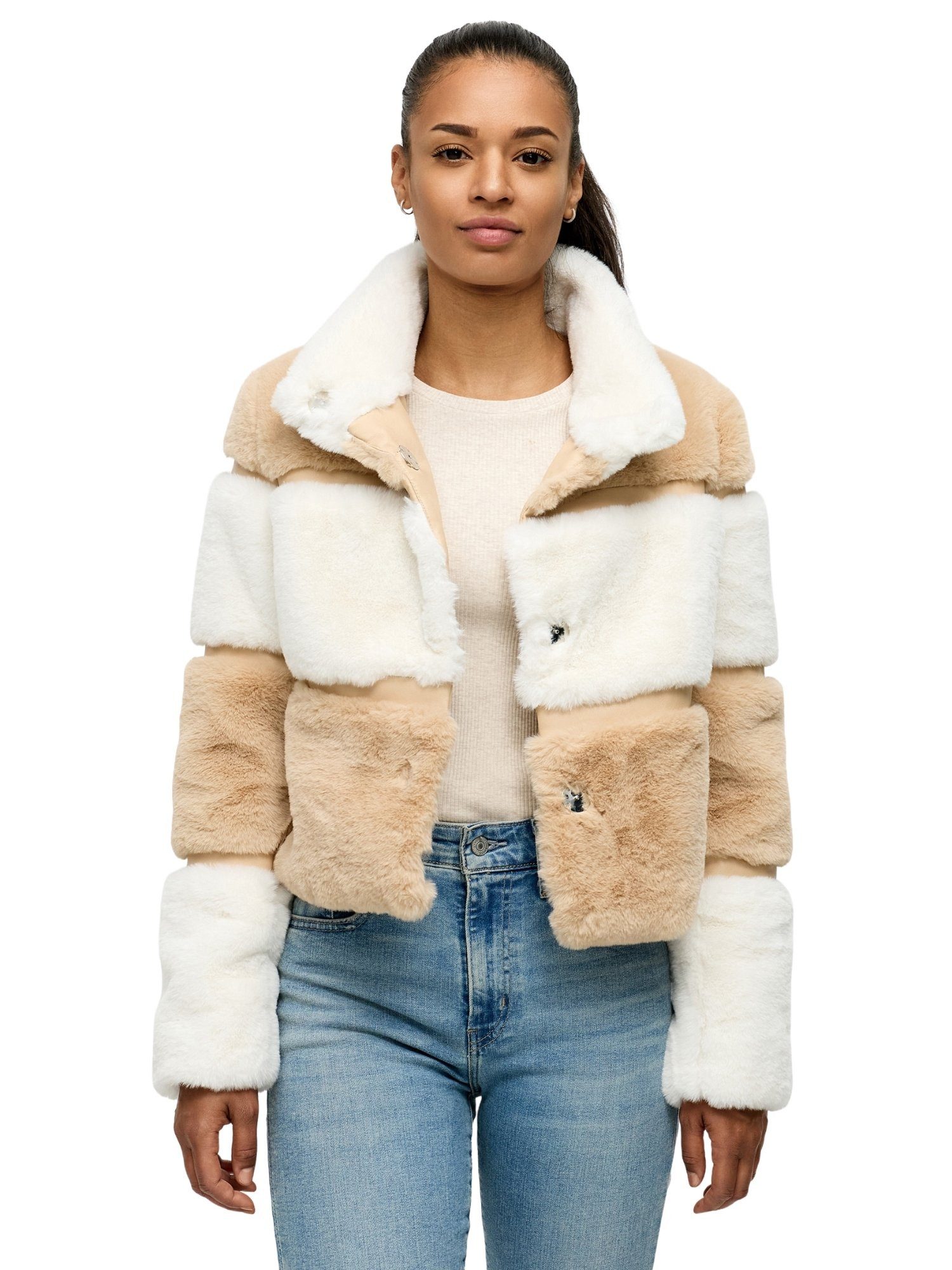 Tazzio Winterjacke F805 Blockstreifen-Design im Teddy-Look, günstig online kaufen