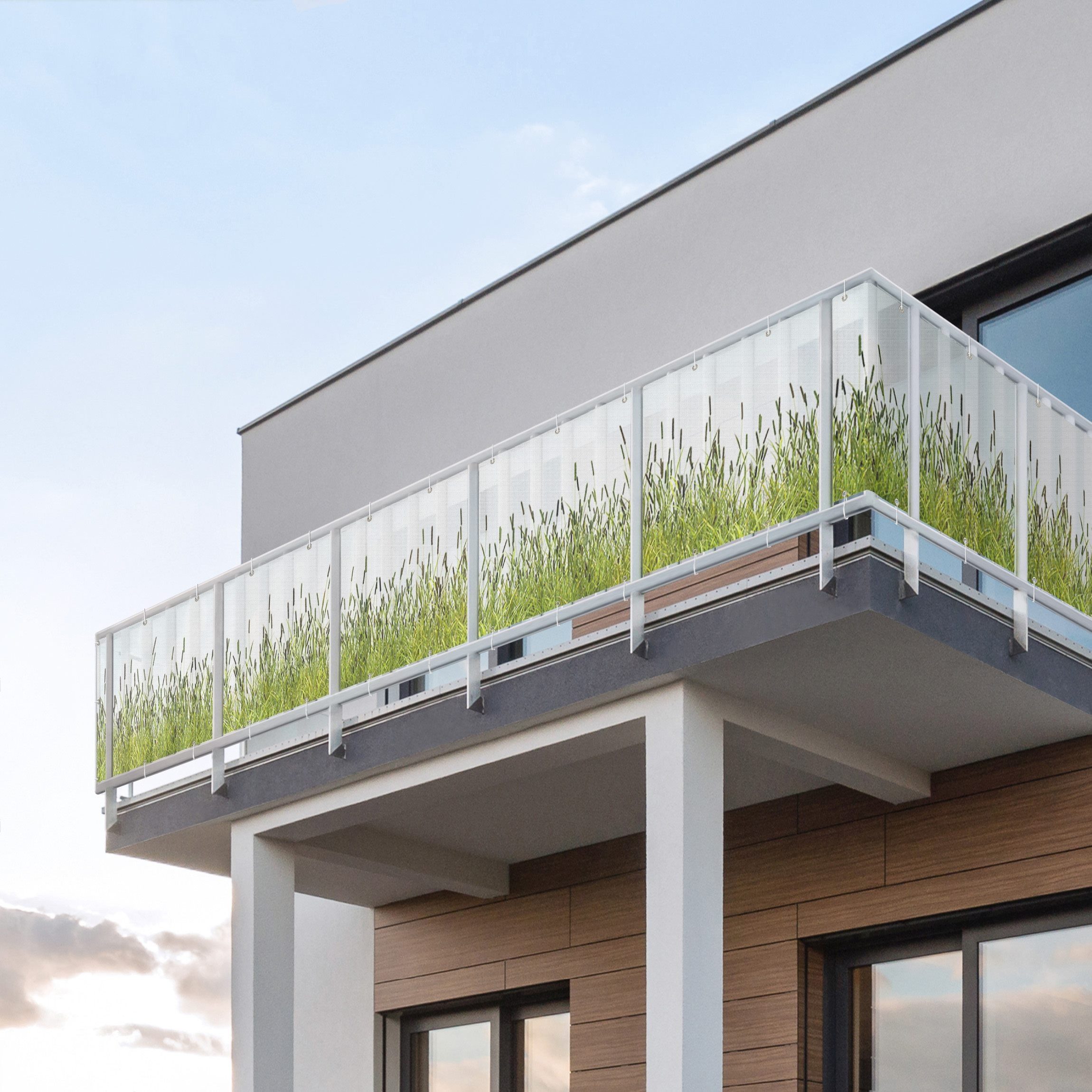 Bilderdepot24 Balkonsichtschutz Sichtschutz Balkon Tropisch Natur Grüne Wiese Balkonbespannung (1m bis 10m fein gelochter Sichtschutz aus Mesh für Geländern & Zäunen, Fertig geöst, inkl. Kabelbindern zur Anbringung) Sichtschutz Terrasse Balkontuch Balkonverkleidung Windschutz Terrasse