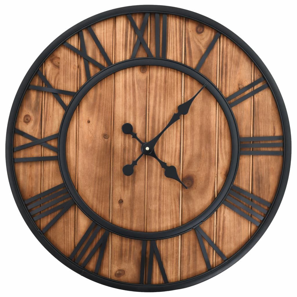 Uhr Wanduhr Vintage mit Quarzwerk Retrouhr Wohnzimmer Holz und Metall 60 c