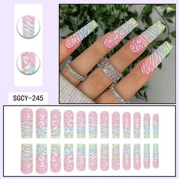 YRIIOMO Kunstfingernägel Lange tragbare Nägel, Fake Nail Patch Line Nail Art Fertigprodukte