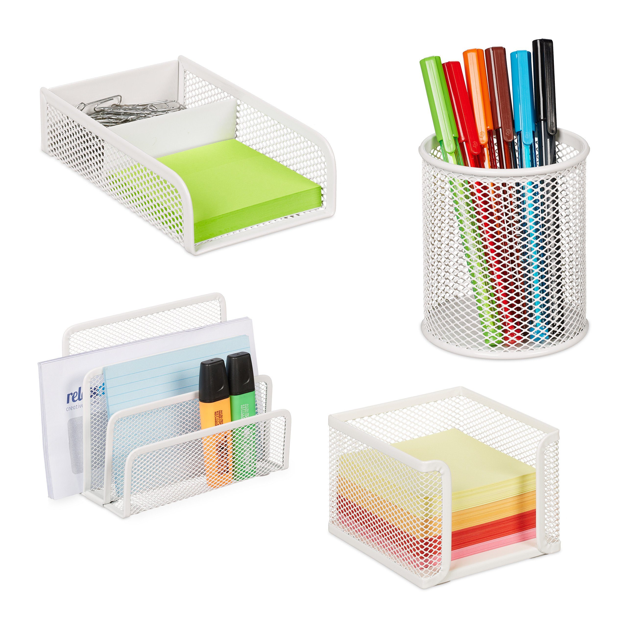 relaxdays Schreibtischaufsatz Schreibtisch Organizer Set 4-teilig