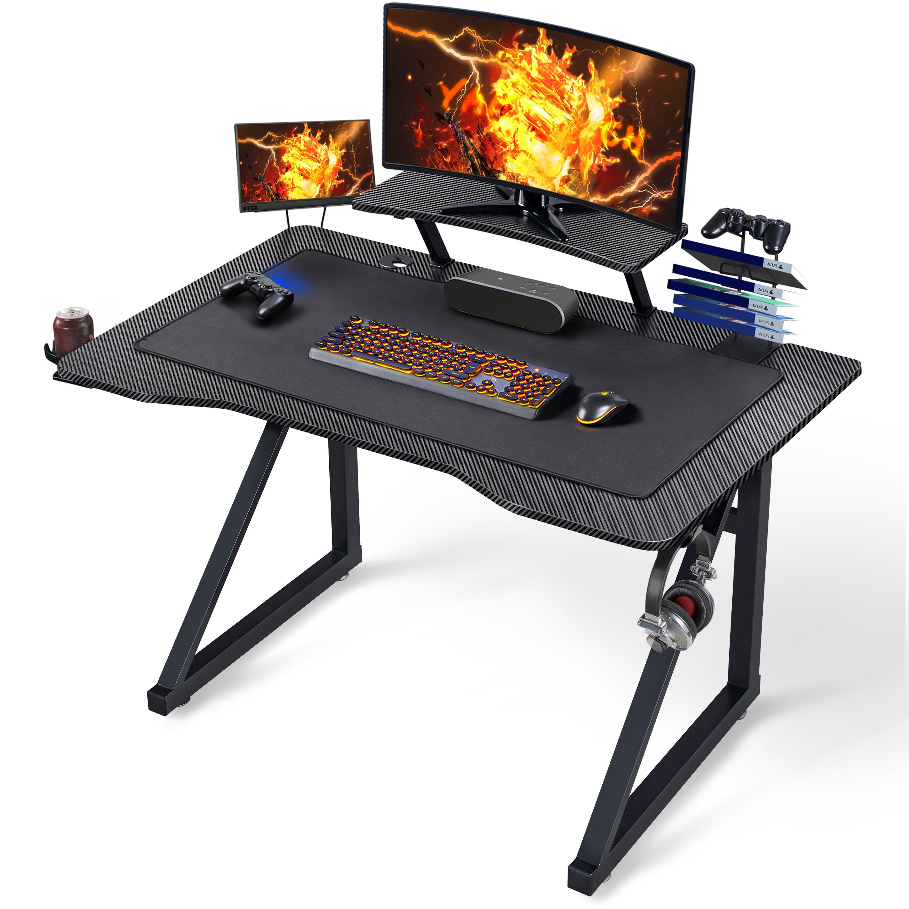 Yaheetech Gamingtisch, Computertisch Ergonomischer PC Tisch K-förmiger  Schreibtisch mit Bechenhalter, Kopfhörerhalter und Mauspad Schwarz online  kaufen | OTTO