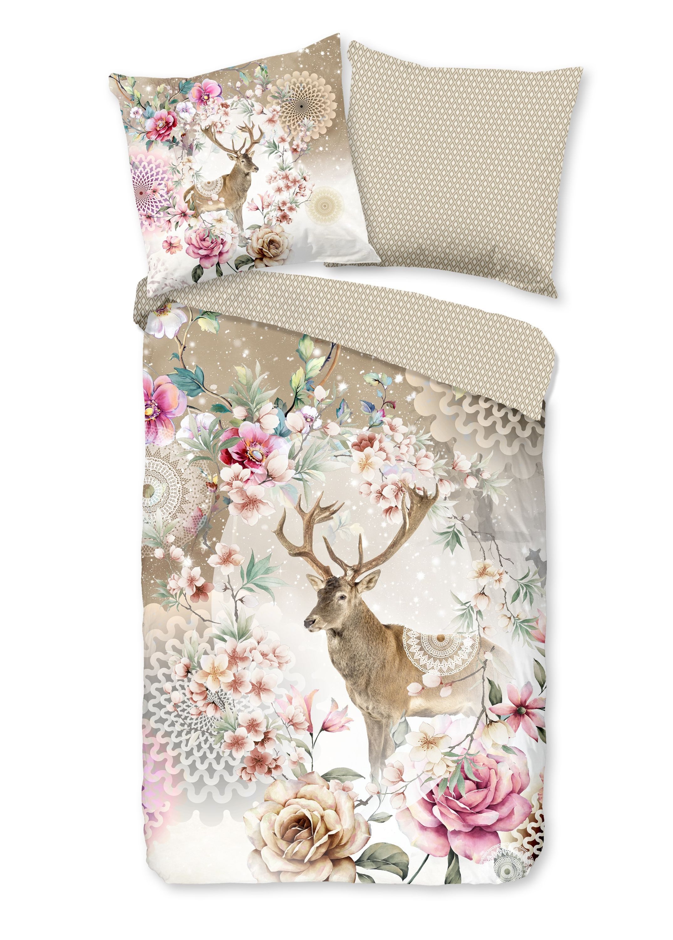 Traumschloss Bettwäsche Comfort Baumwolle, Flanell, 2 teilig, winterlicher Hirsch mit Mandalas
