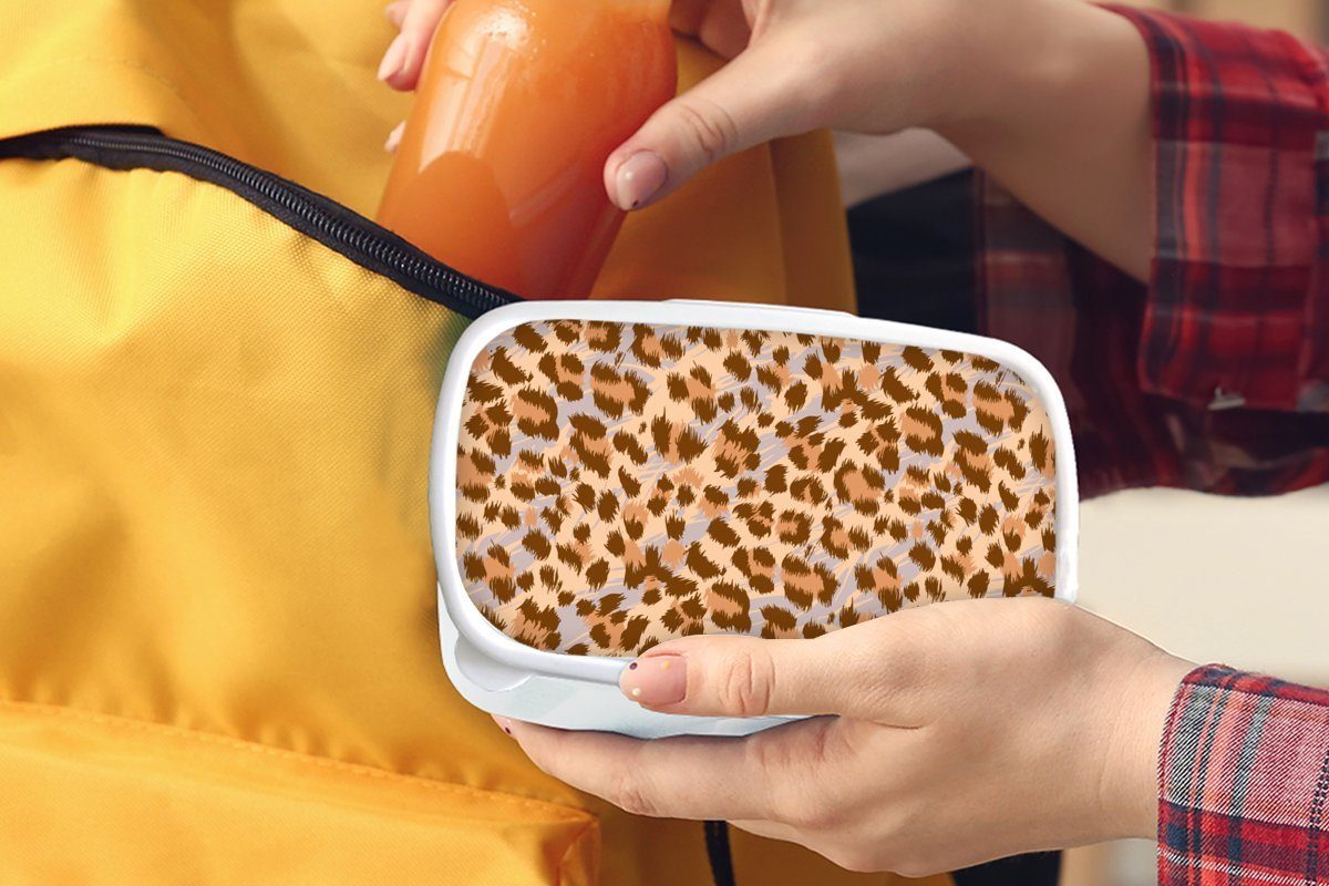 und Braun Muster, Lunchbox (2-tlg), Erwachsene, MuchoWow - Brotdose, für Panther Tierdruck für weiß - Brotbox - Kunststoff, Jungs Kinder und Mädchen