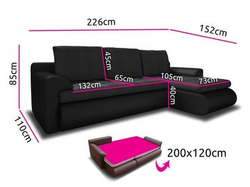 Sofnet Ecksofa Santi, mit Schlaffunktion und Bettkasten, L-Form Couch, Schlafsofa mit Wellenfeder, Bettsofa