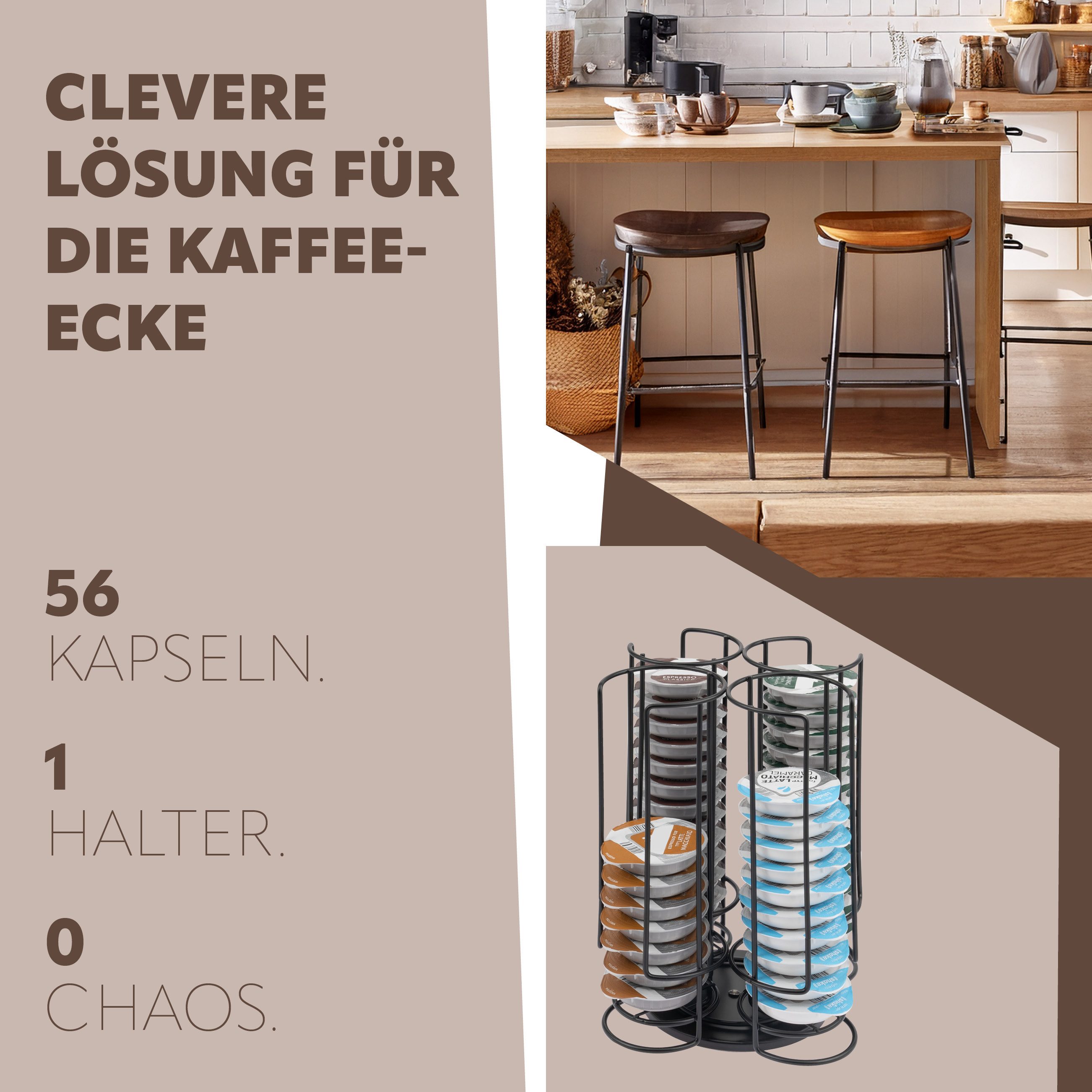 bremermann Kapselspender Kapselständer drehbar für 56 TASSIMO Kapseln, Kapselspender schwarz