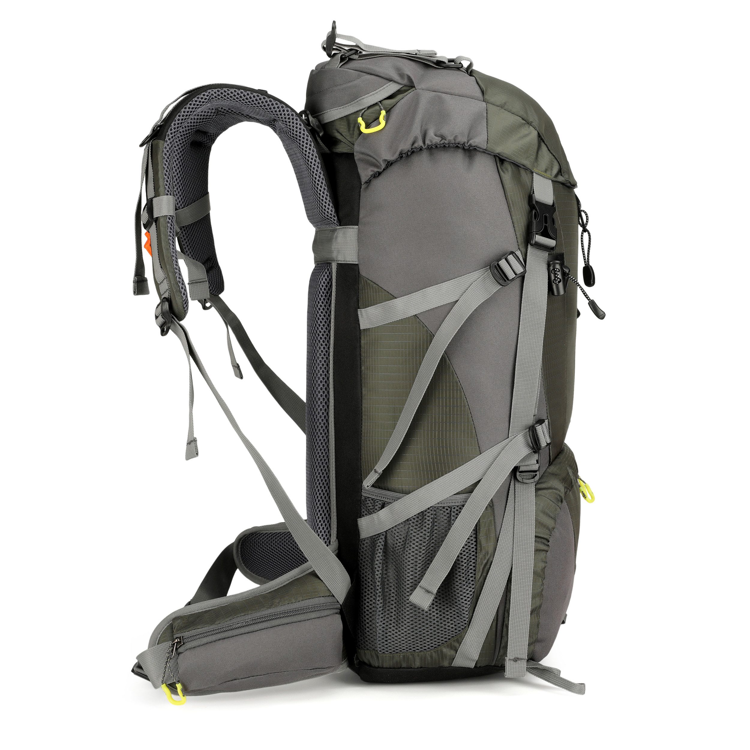 RAIKOU Wanderrucksack 50L Trekkingrucksack Wasserdicht, Reisetasche Ultralight (Regenhülle, Hüftgurt mit praktischen Taschen), Atmungsaktives Tragesystem