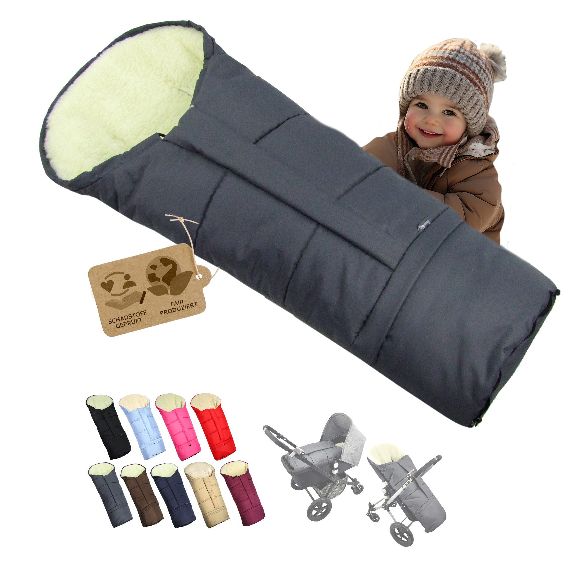 BambiniWelt by Rafael K. Fußsack Winterfußsack Fußsack für Kinderwagen Buggy mumienform Wolle UNI