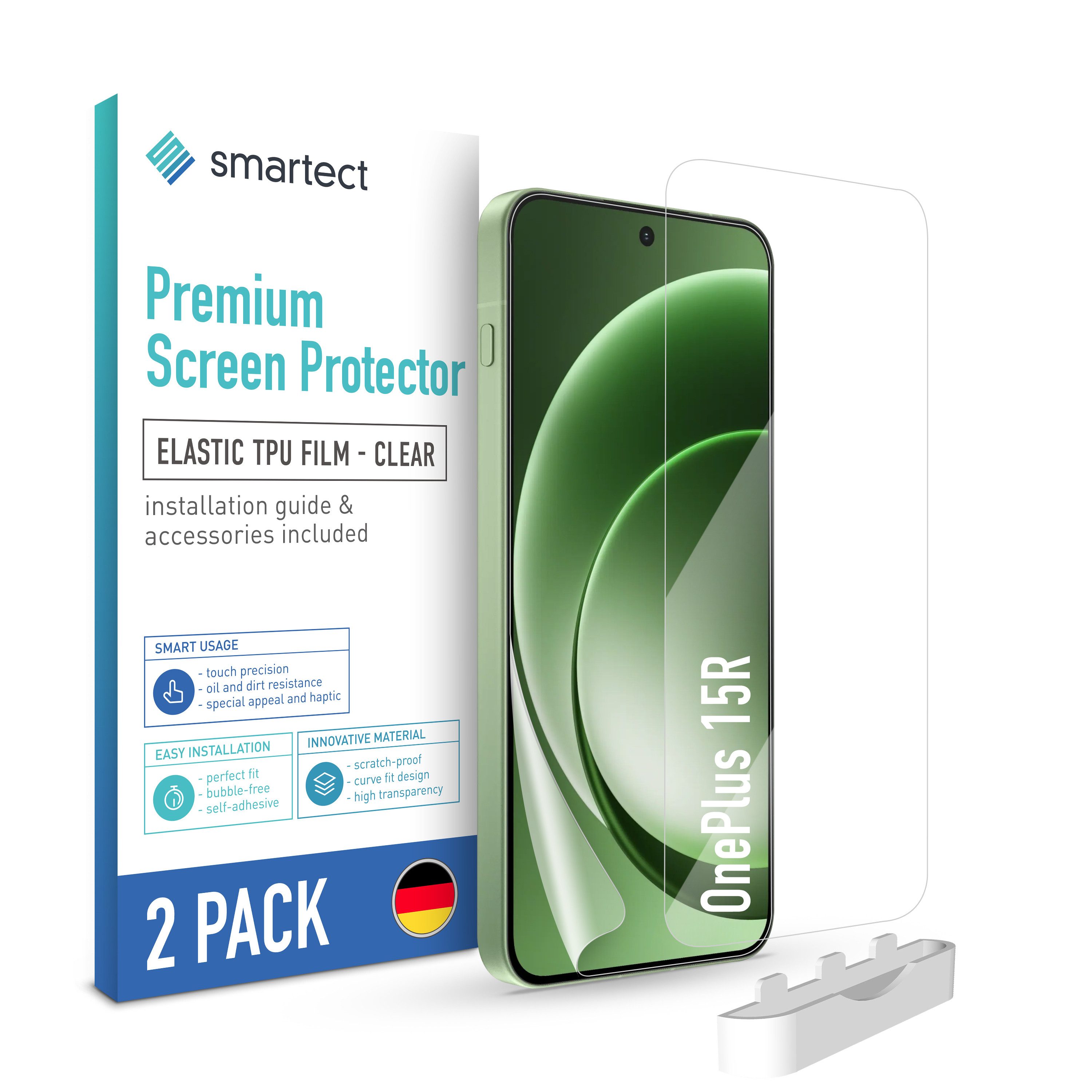 smartect Displayschutzfolie 2X TPU Schutzfolie Klar für OnePlus 15R für OnePlus 15R, Set, 2 Stück, Ultra-klar, Kratzfest, Blasenfrei, Oleophob, Fingerabdruck kompatibel