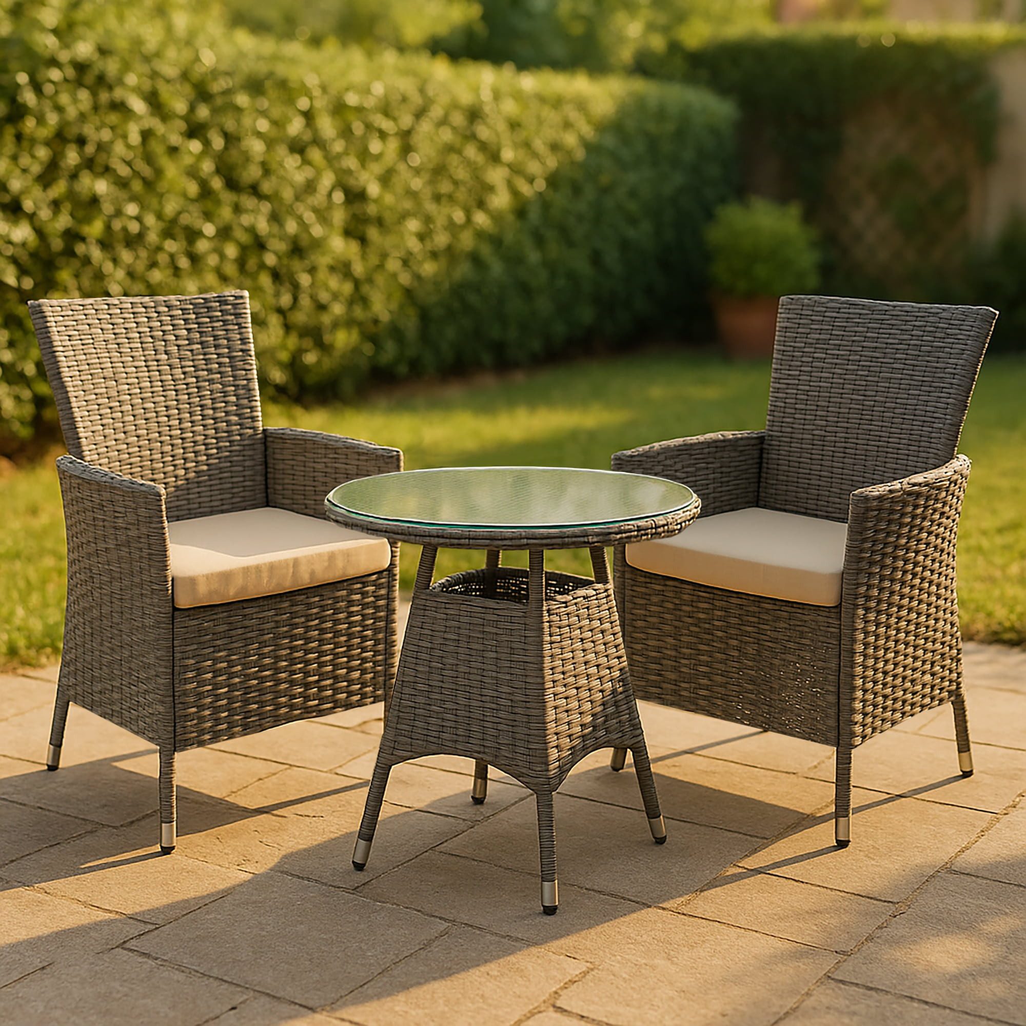 CLP Garten-Essgruppe Gartenmöbel-Set Fireda, 3-teilige Sitzgarnitur, aus PE-Rattan mit Couchtisch und Sitzkissen