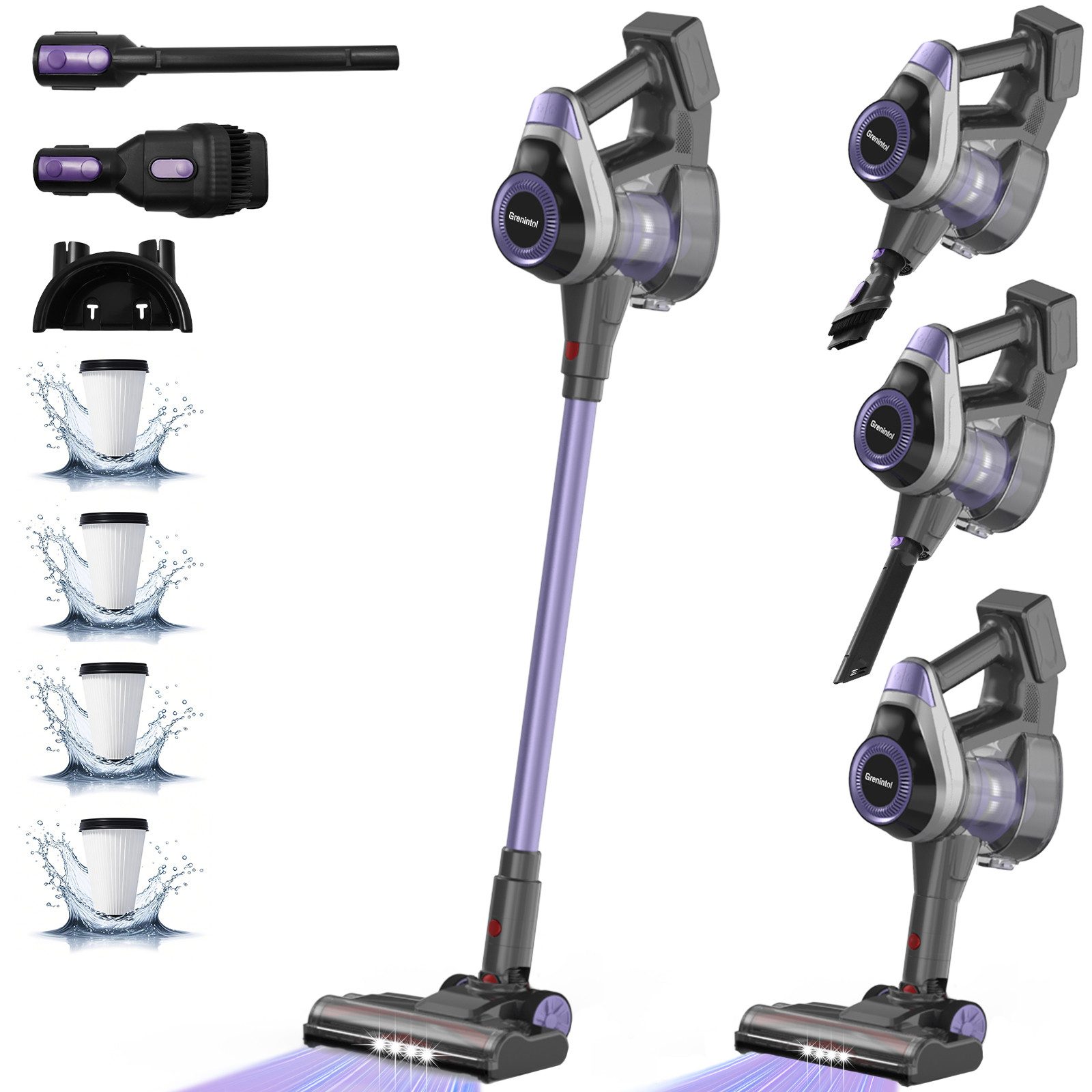 Akku-Hand-und Stielstaubsauger Akku Staubsauger 55000Pa/500W/80Mins,8 in 1 Staubsauger Hepa*4