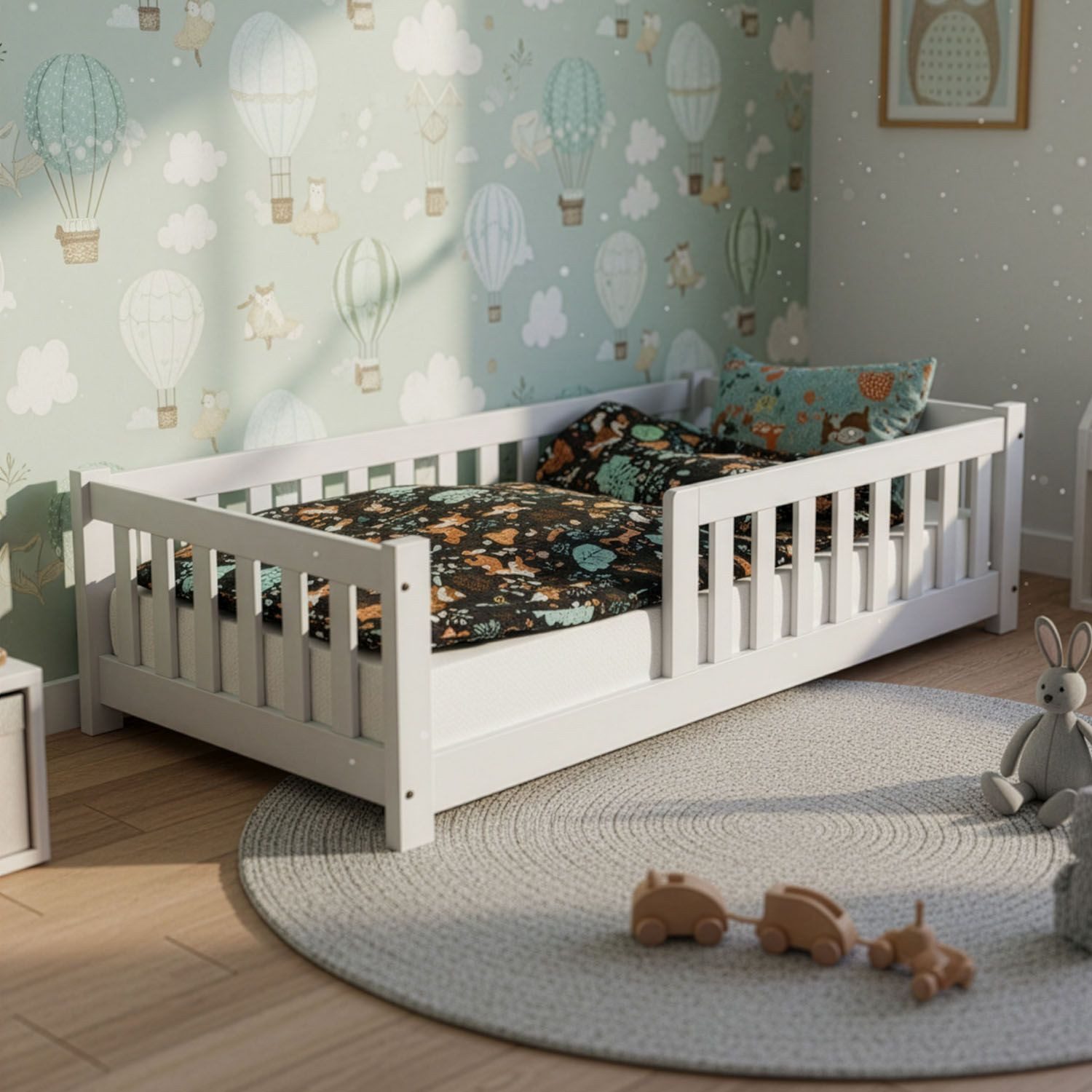 Juskys Kinderbett Naya, 90x200 cm Bodenbett aus Holz, mit Rausfallschutz & günstig online kaufen