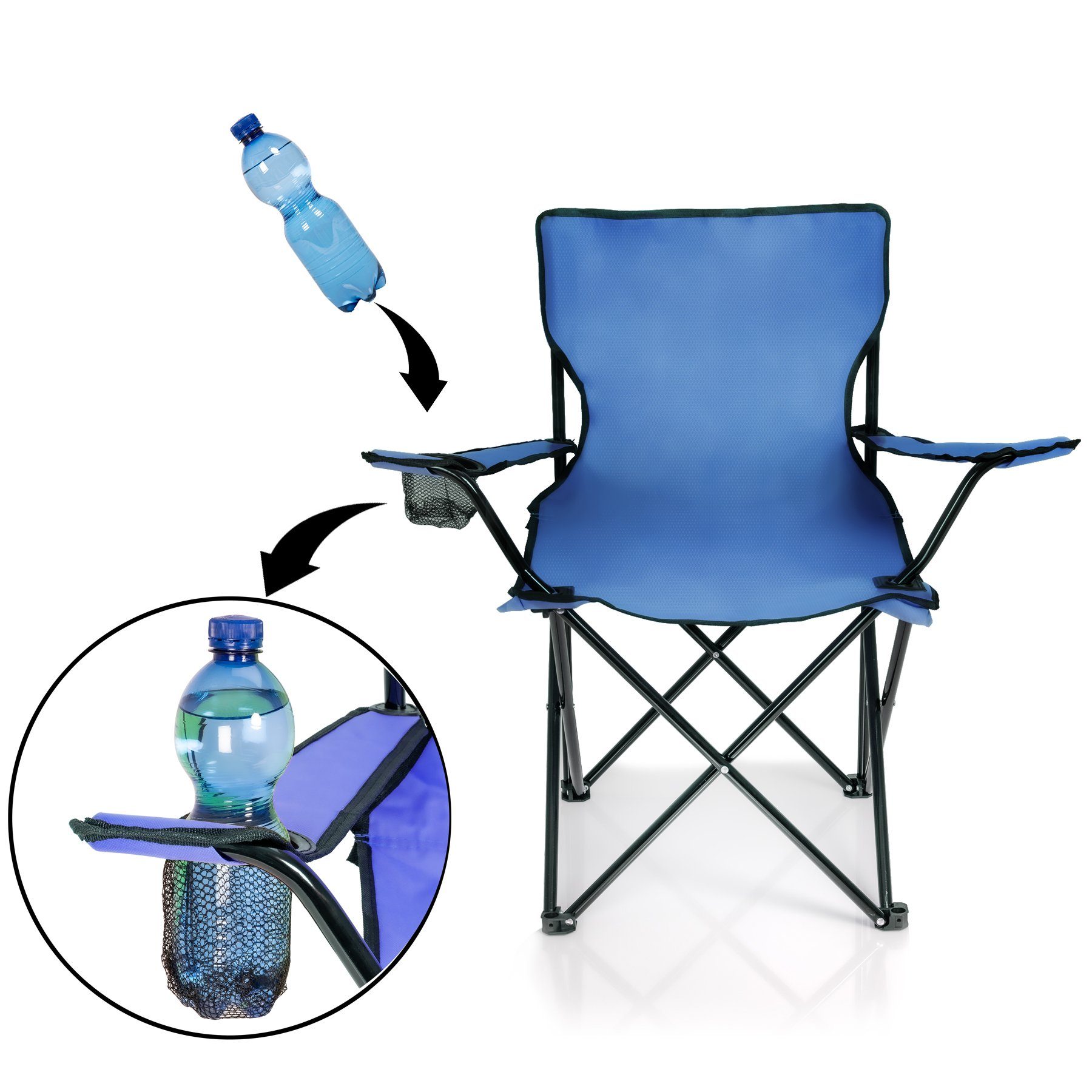 BigDean Campingstuhl Faltstuhl Campingstuhl Anglerstuhl Getränkehalter Klappstuhl (Packung, 1 St), Blau, Klappbar, Getränkehalter, Tragetasche – Bild 4 von 5
