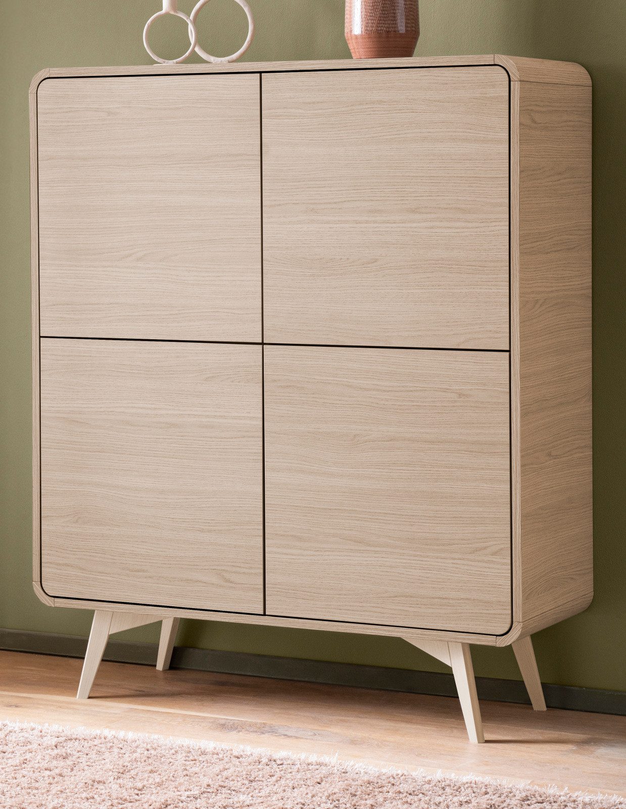 Furn.Design Highboard Elverum (Schrank in Eiche Natur Dekor, 4-türig, 108 x 130 cm), 8 Fächer, Push-To-Open-Funktion