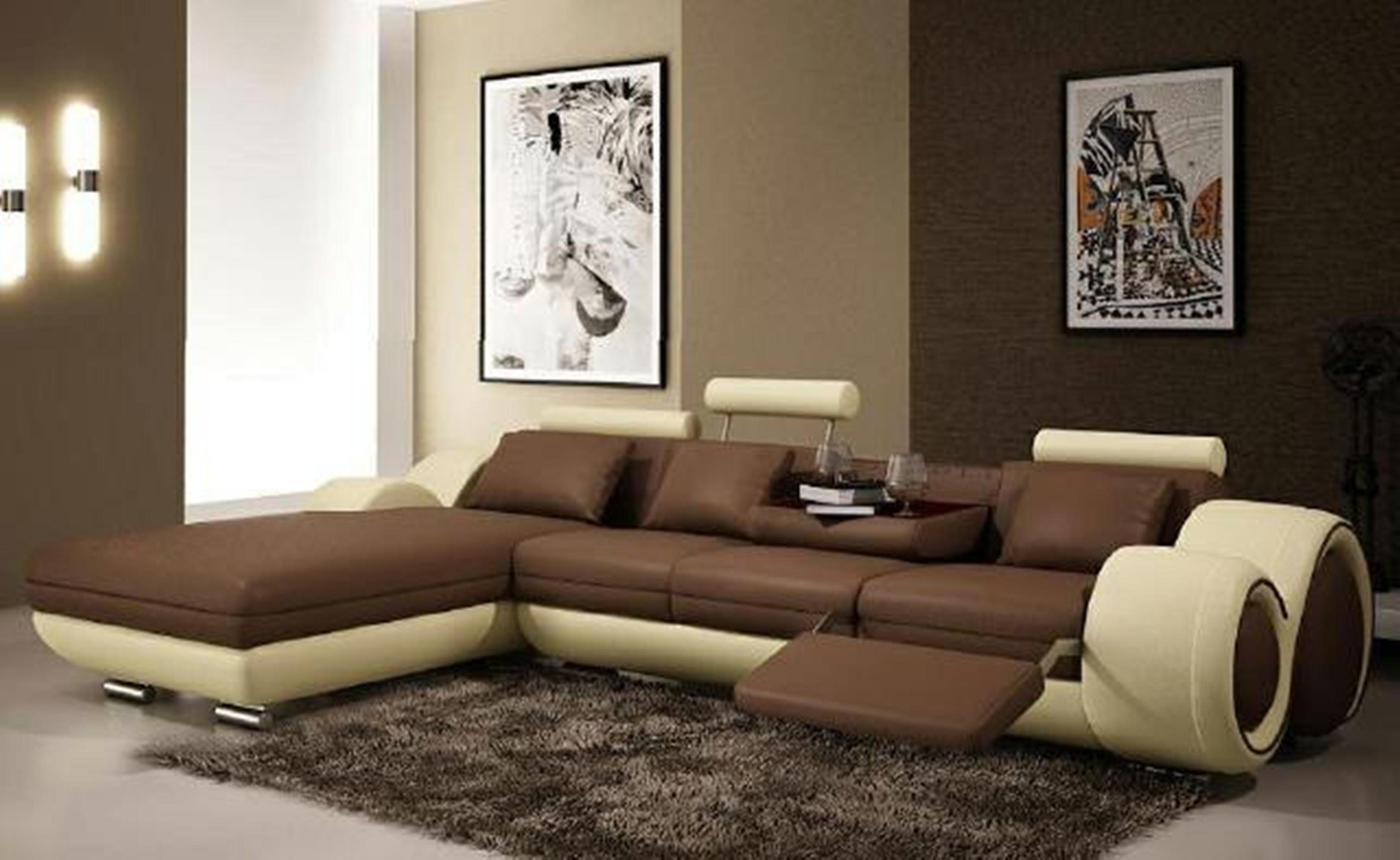 JVmoebel Ecksofa Modernes Ledersofa Ecksofa Wohnzimmer Couch Polster Sofa, Made in Europe braun-beige