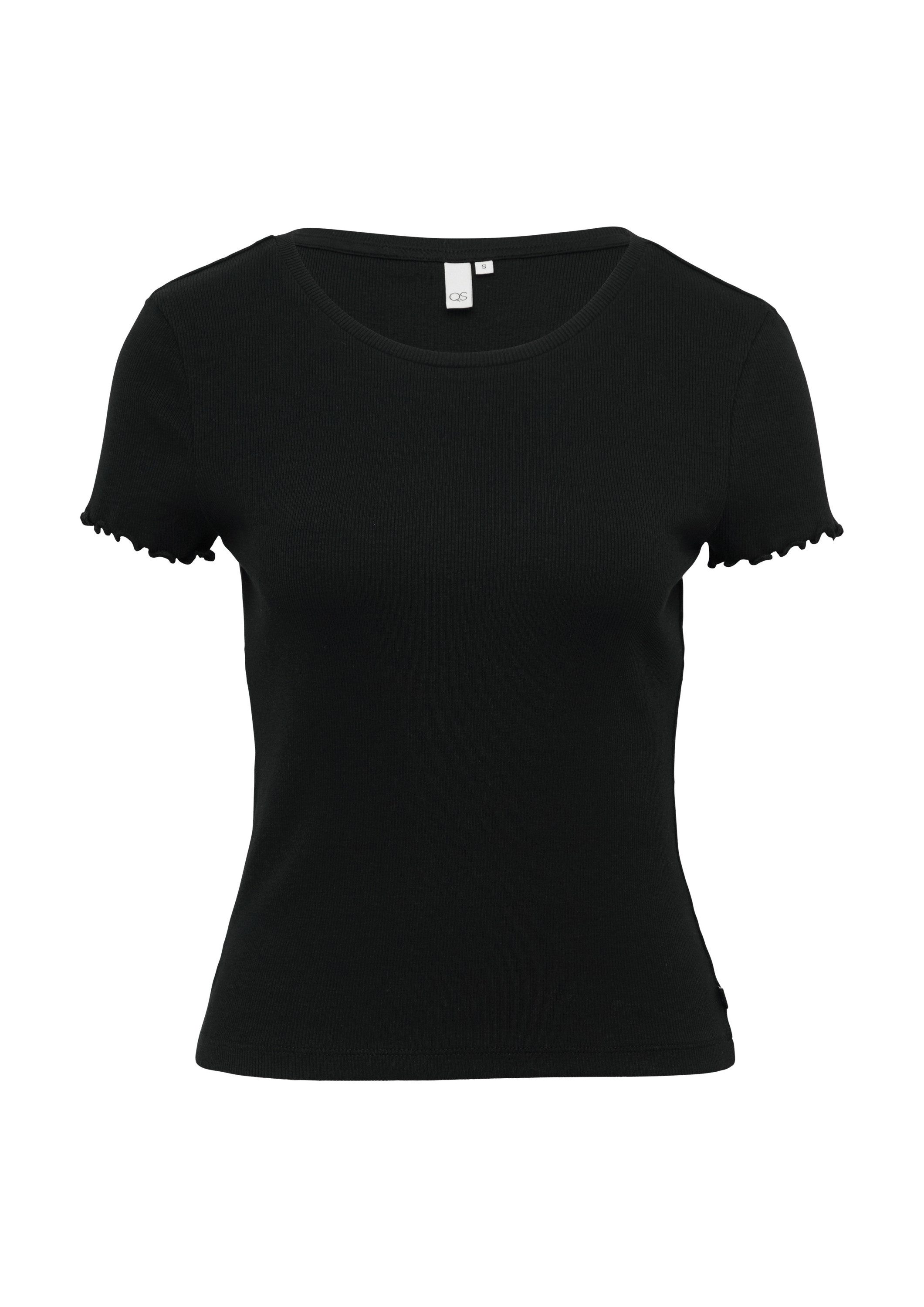 QS Kurzarmshirt T-Shirt Verkürztes Rippshirt mit Rundhalsausschnitt günstig online kaufen