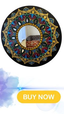 Wanddekoobjekt Handgemaltes Luxus-Mandala-Wandgemälde mit Spiegel 40cm (Packung, 1 St), Wandgemälde
