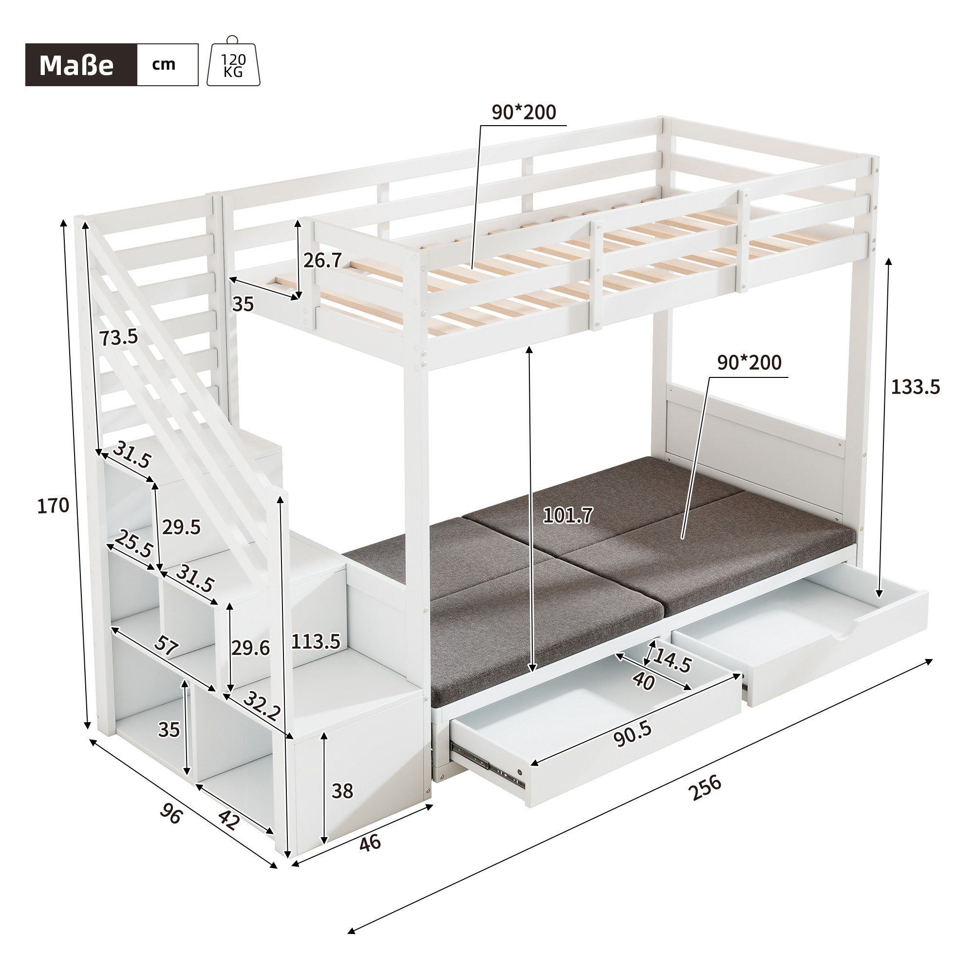 Ulife Etagenbett multifunktionales Kinderbett mit Treppenschrank, günstig online kaufen