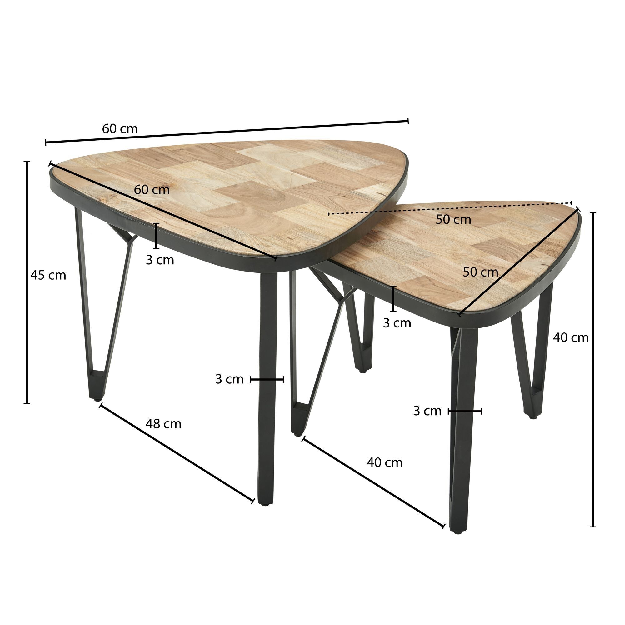 FINEBUY Satztisch FB64897 Couchtisch Massivholz Metall Wohnzimmertisch 2er Set Tisch (2er Set Mango / Akazie Massivholz Dreieckig), Beistelltisch, Couchtisch mit Metallbeine. € 129,95