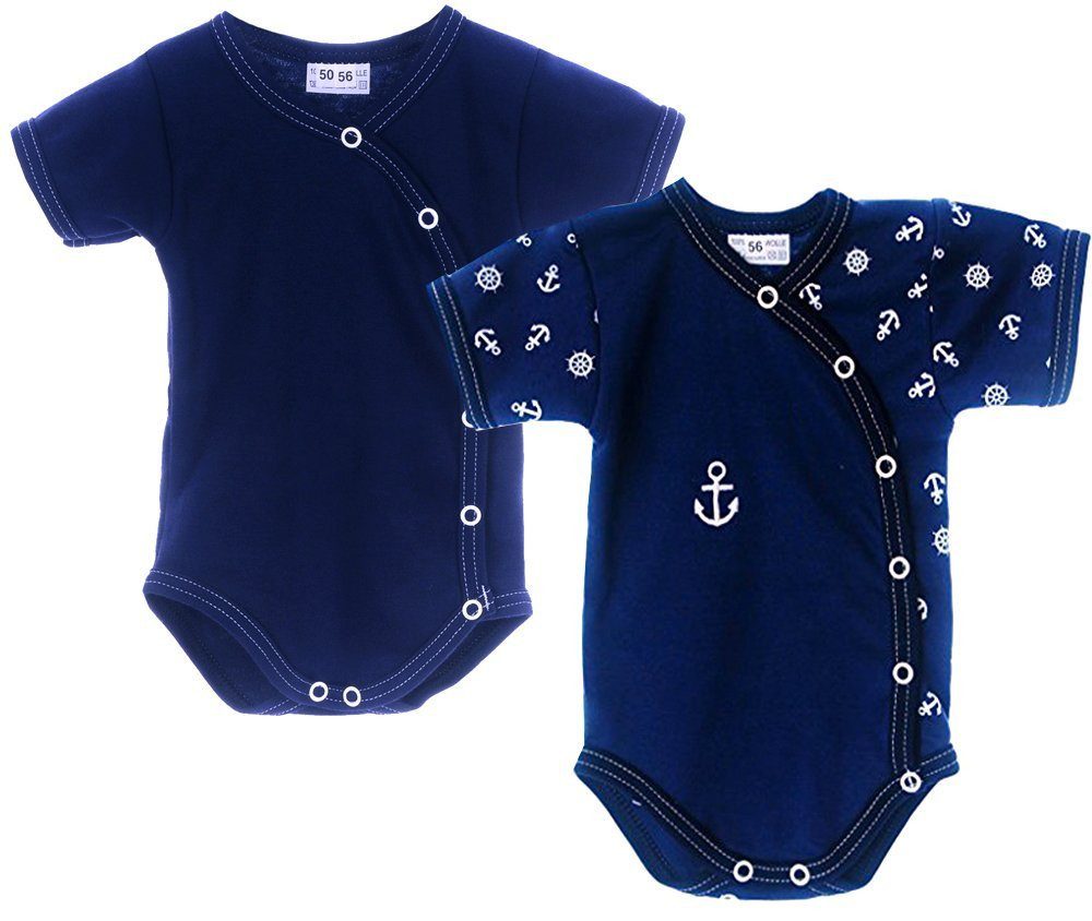 Body Body Kurzarmbody Wickelbody Bodys 2er Pack in Blau mit Anker Muster