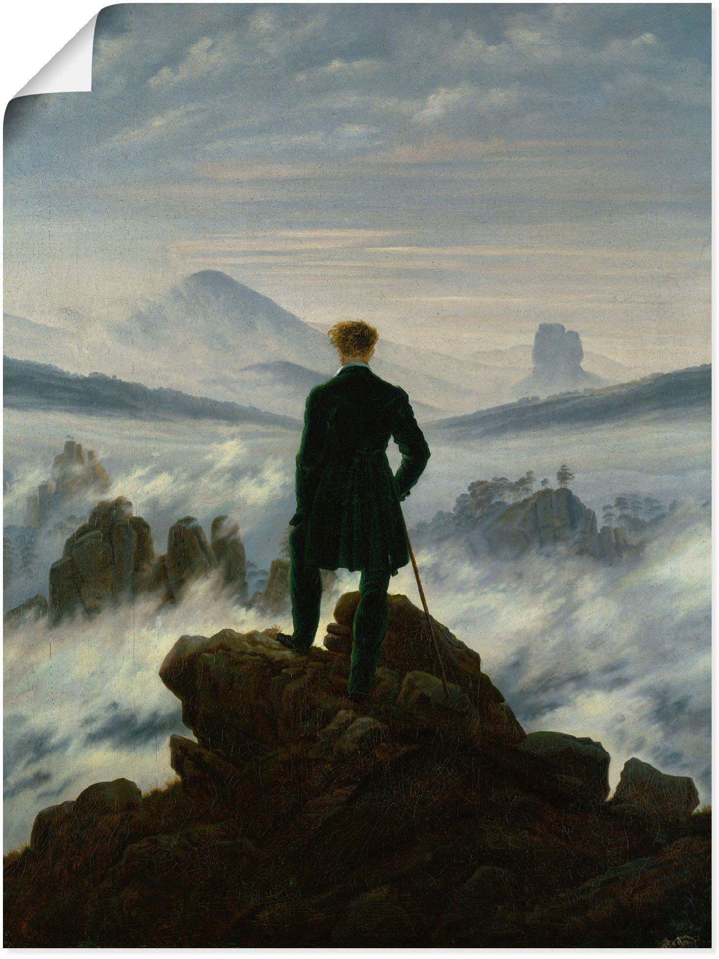 versch. dem (1 Leinwandbild, Artland Nebelmeer. als über St), Wanderer Der Poster Wandbild in Größen Mann Wandaufkleber 1818, Um oder