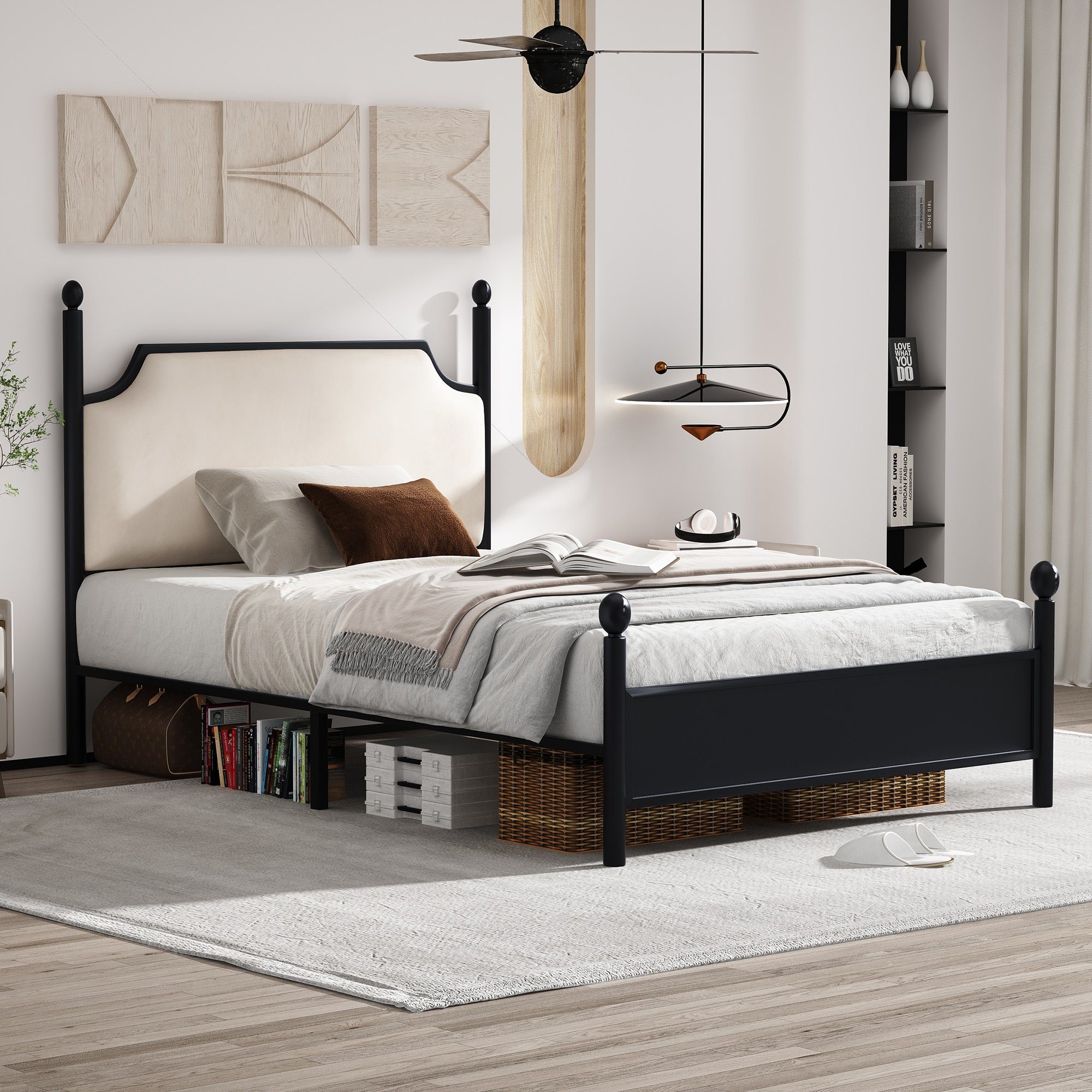 Metallbett (Einzelbett), mit Kopfteil und Lattenrost, 90x200 cm