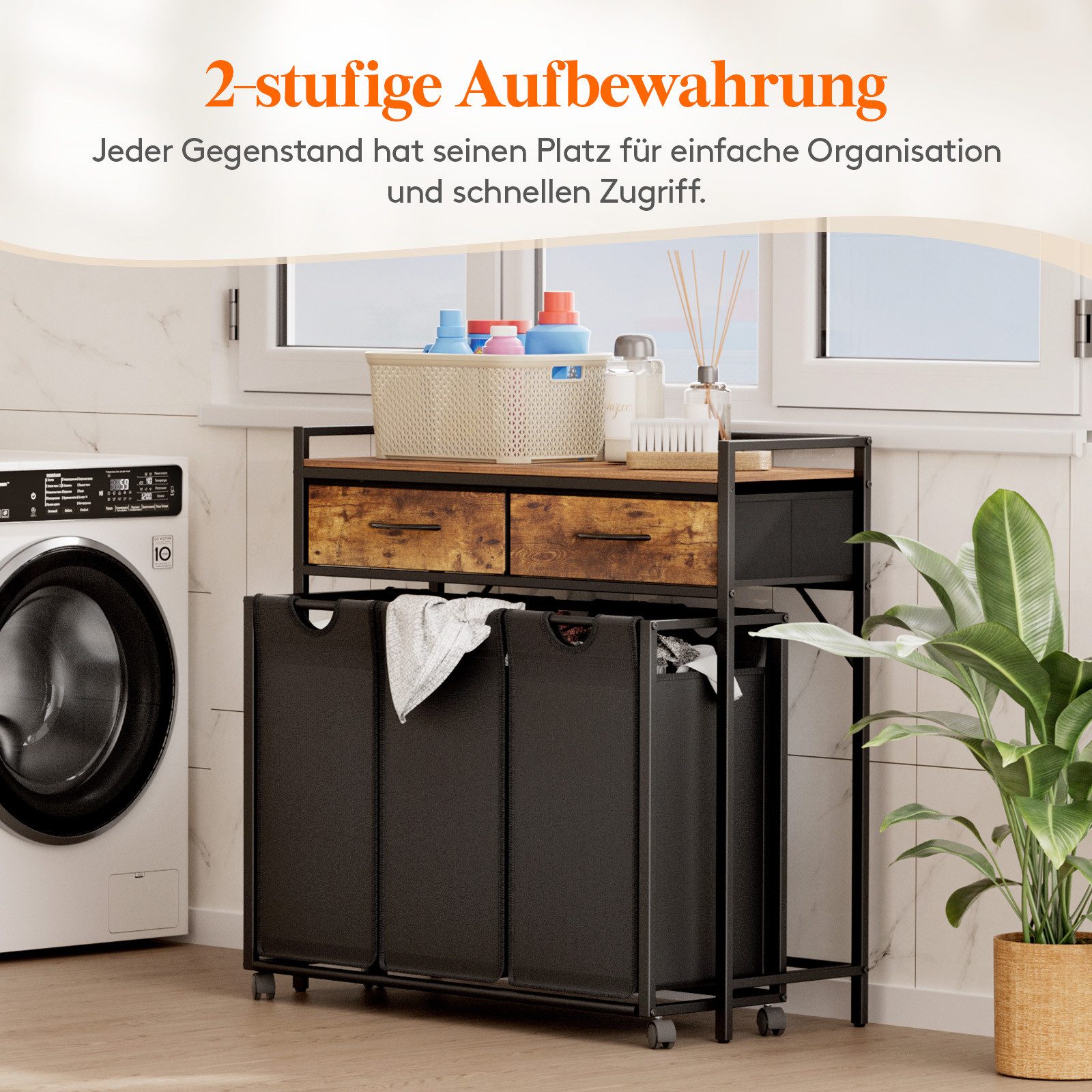 Lifewit Wäschebox Grobe Rolling Wäschesammler mit Regal und 2 Schubladen günstig online kaufen