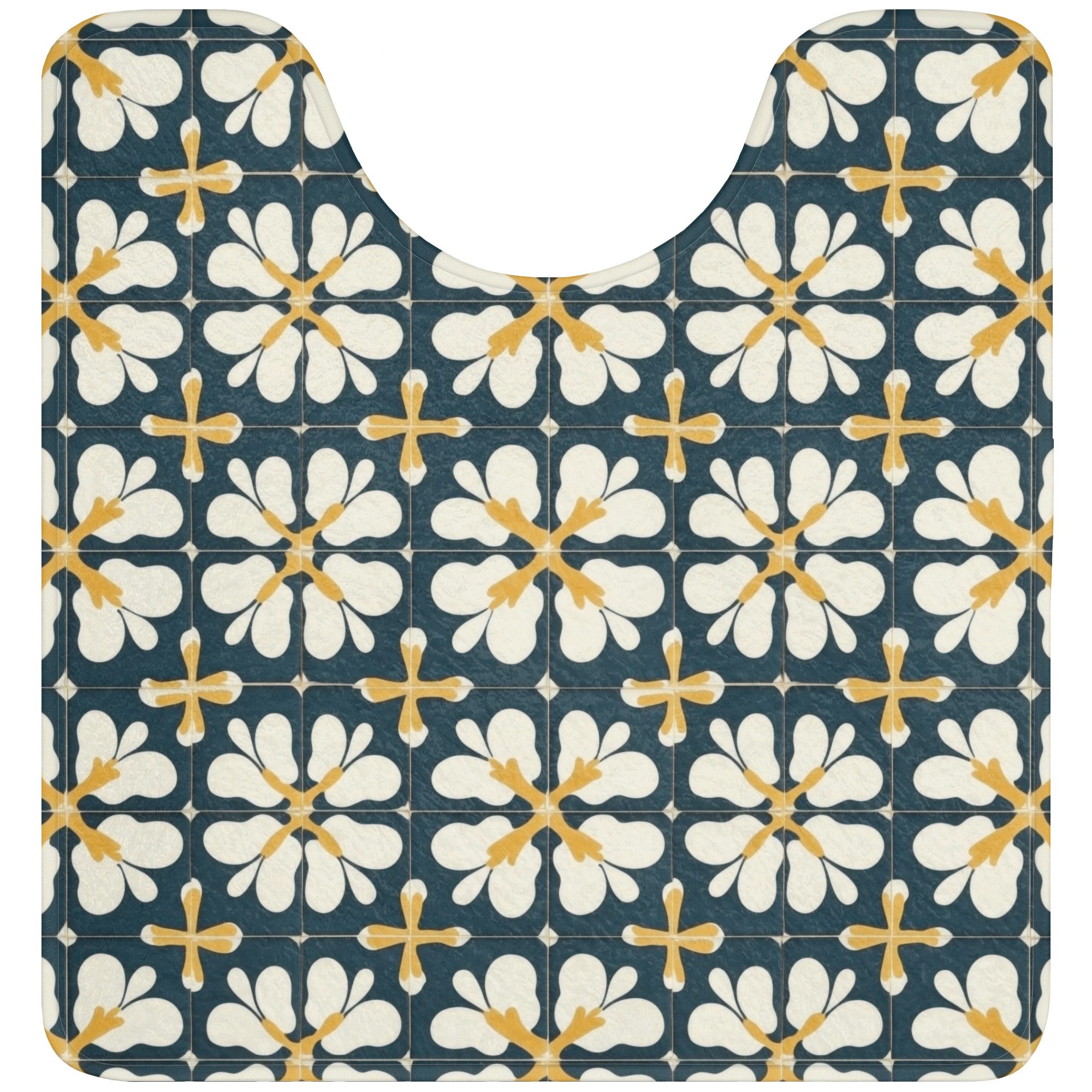 OnlyWow WC-Vorleger Motiv - Fliese - Ockergelb, Höhe 10 mm, Polyester, U-Form, Vorleger mit Ausschnitt, Toilettenvorleger, Toilettenteppich