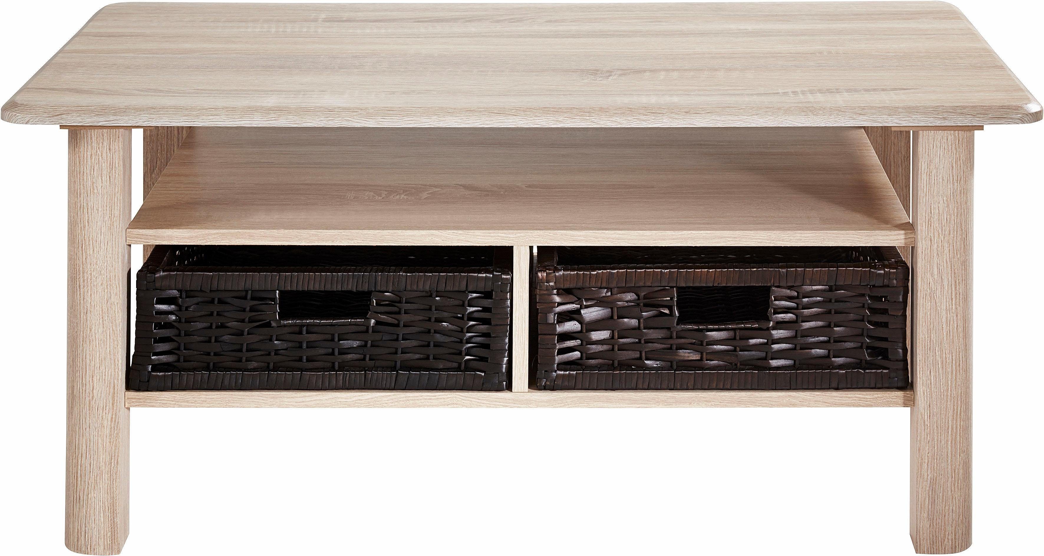 Körbe Couchtisch, Korb PRO Holz, als rechteckig sonoma Ablagefächer, 2 aus 2 eiche/dunkler Ablageböden, Line