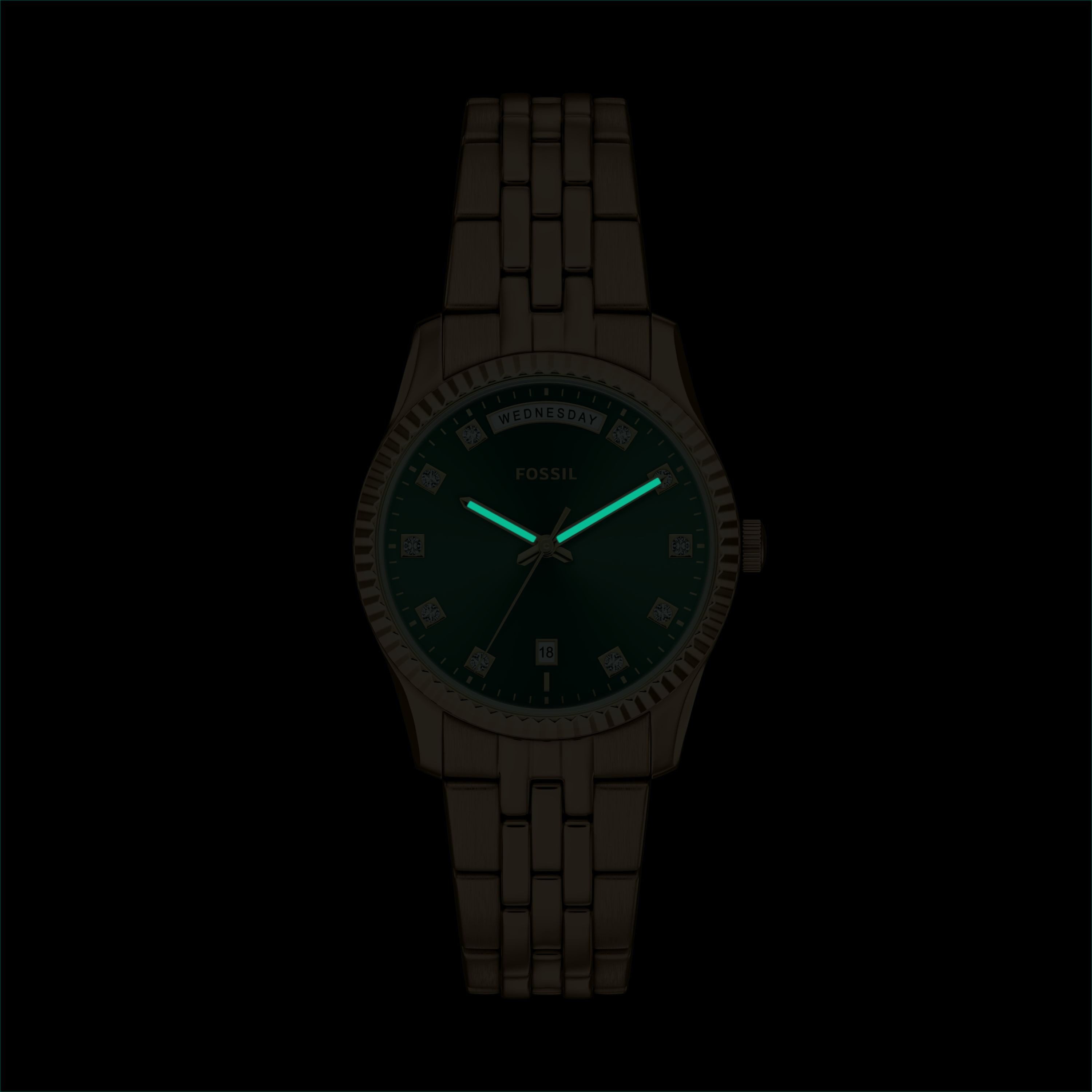 Fossil Quarzuhr Scarlette ES5460, Armbanduhr, Damenuhr, Edelstahlarmband, analog, Tag, Wochentag – Bild 5 von 5