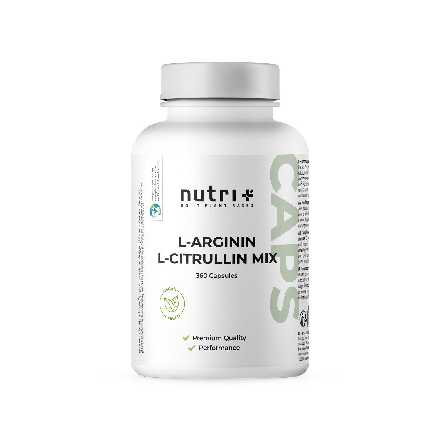 nutri+ L-Arginin L-Citrullin hochdosiert Kapseln