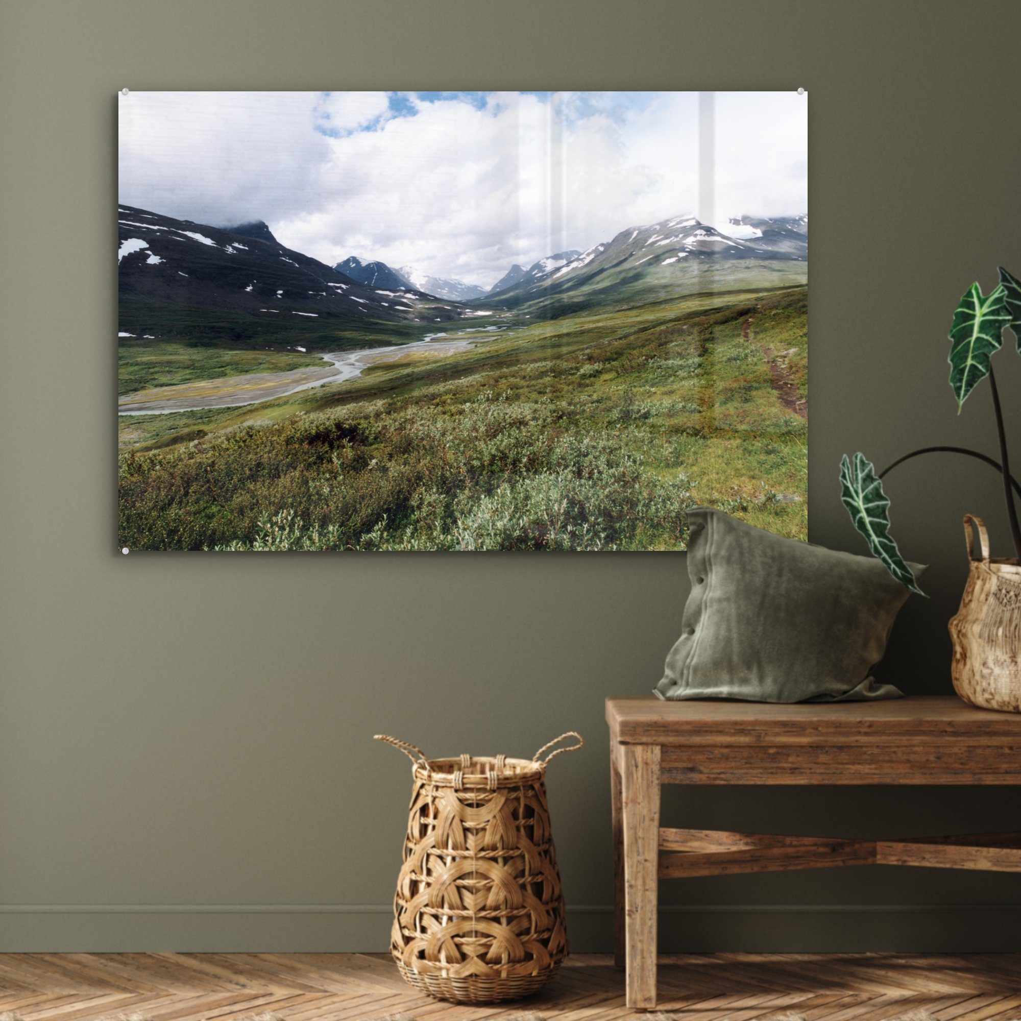 des Acrylglasbild Die Täler Schweden, Sarek-Nationalparks grünen in St), Schlafzimmer MuchoWow (1 Wohnzimmer & Acrylglasbilder