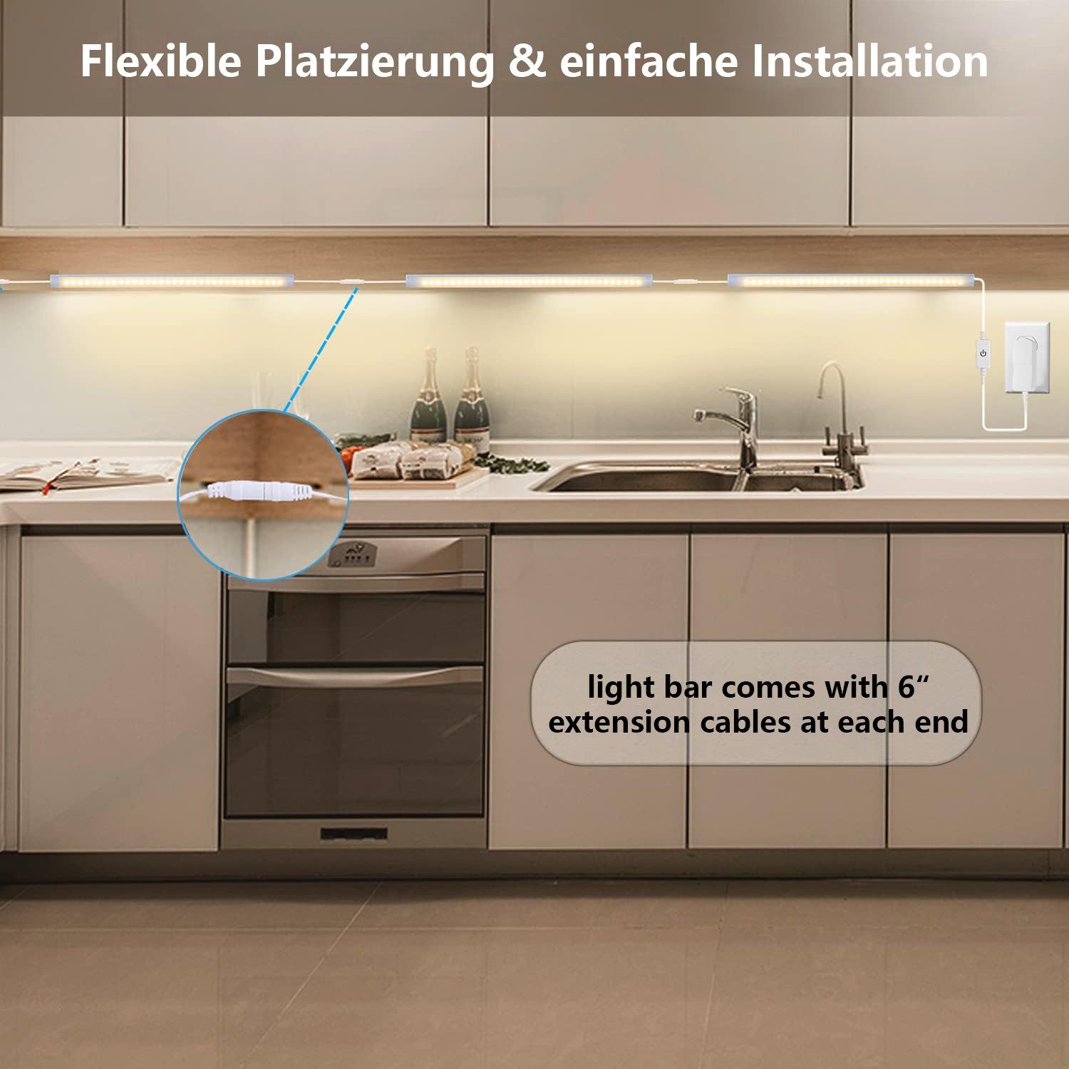 MUPOO LED Lichtleiste Unterschrankleuchten, LED Nachtlicht Dimmbar Lichtleiste mit Stecker, Naturweiß,2 Stück, LED fest integriert, Ultradünne für Wohnzimmer, Küchen, Schränke
