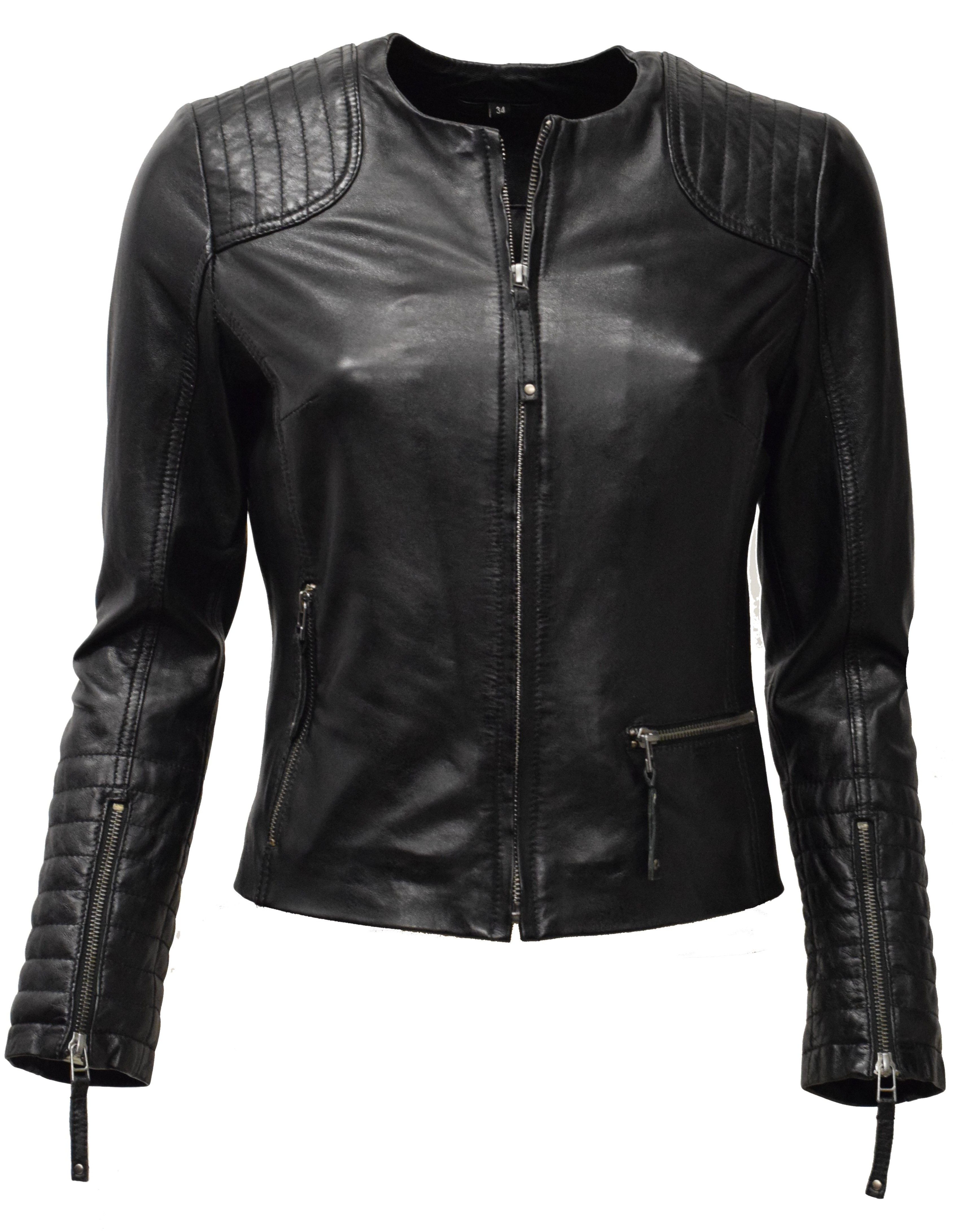 Zimmert Leather Lederjacke Luisa kragenlos,Blazer, Grün, günstig online kaufen