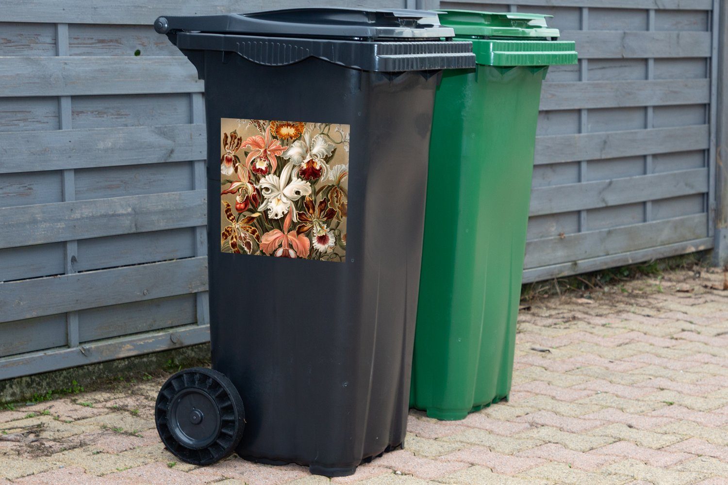 MuchoWow (1 Ernst St), Haeckel Abfalbehälter Mülleimer-aufkleber, Container, Mülltonne, Sticker, - Wandsticker Orchidee