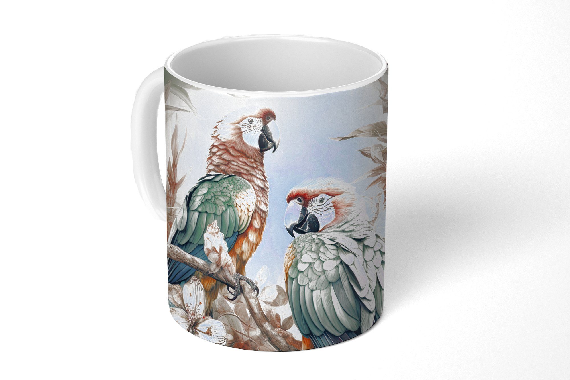 MuchoWow Tasse Papageien - Vögel - Natur - Blumen, Keramik, Kaffeetassen, Teetasse, Becher, Teetasse, Geschenk