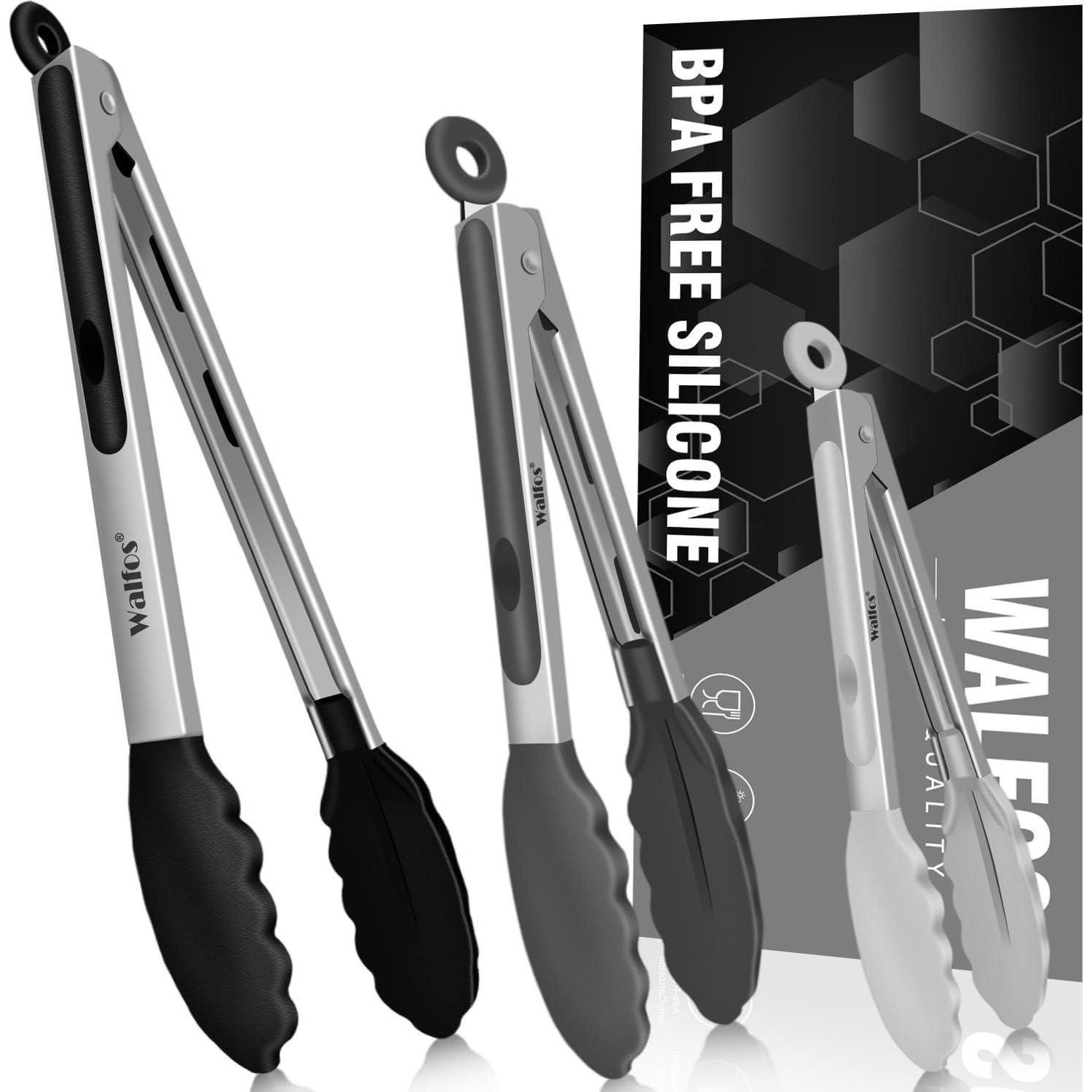 LuxusKollektion Grillzange Küchenzange 3er Set Edelstahl Silikon BPAfrei 3pcs Black grey grey