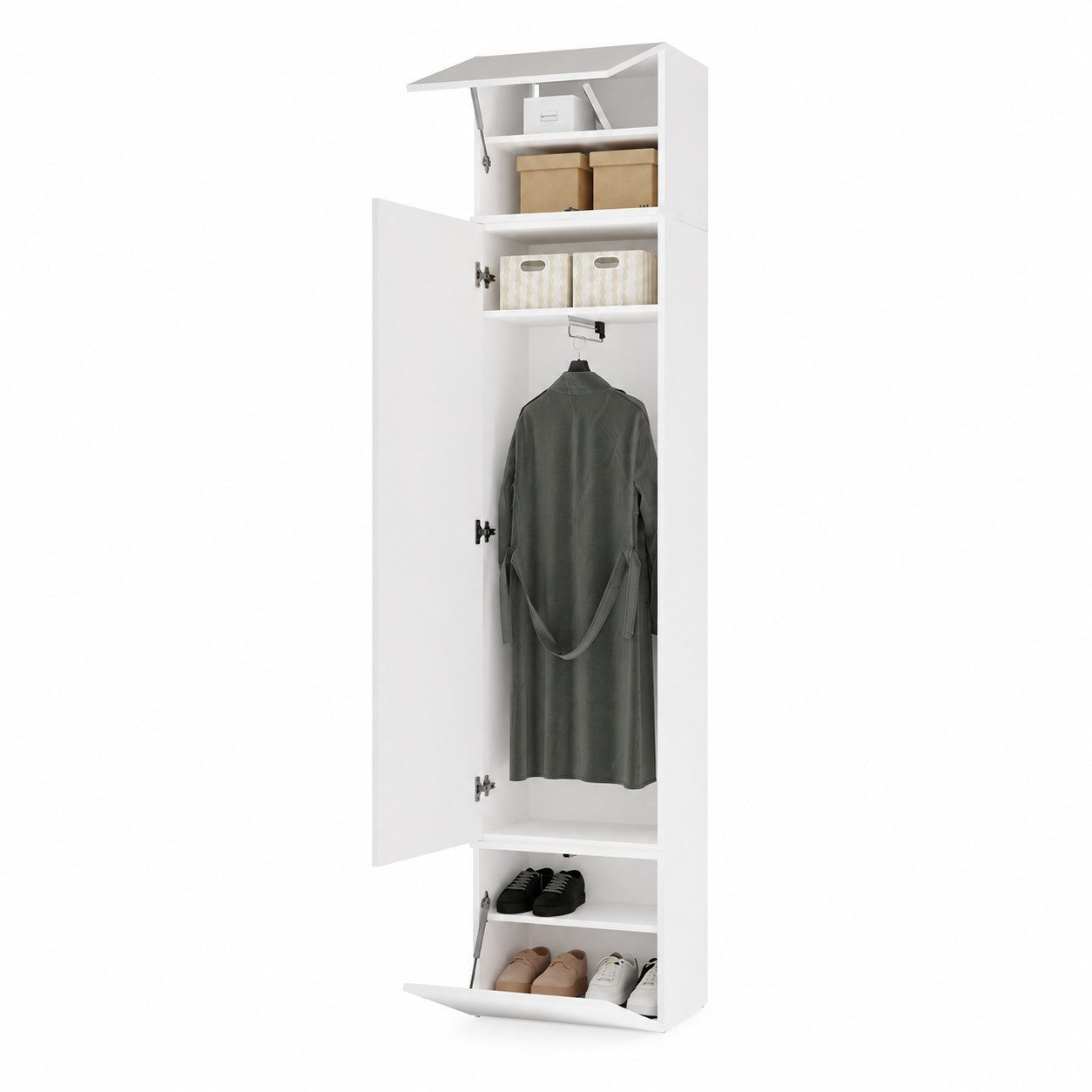 ibonto Garderobenschrank Dielenschrank Flurschrank weiß schmal 50 cm 3-türig