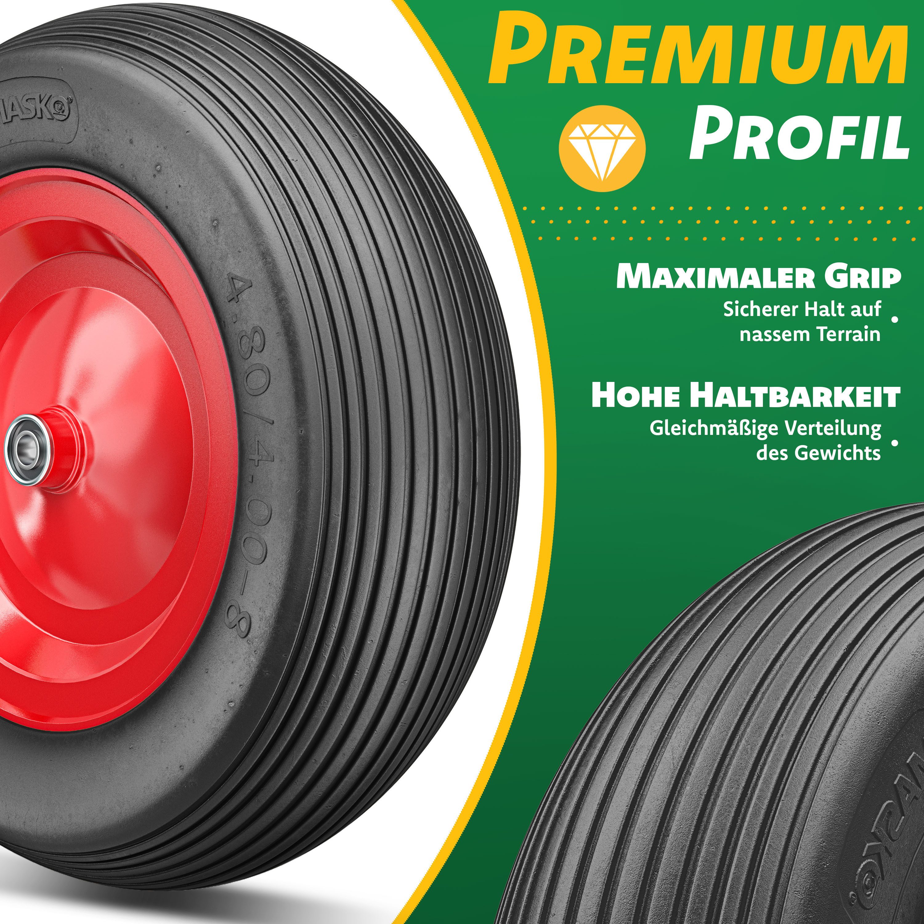 MASKO Schubkarren-Rad, PU Schubkarrenrad Vollgummi 200 kg pannensicher 4.80/4.00-8 Ø