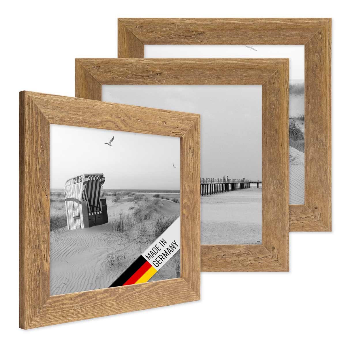 PHOTOLINI Bilderrahmen 3er Set Strandhaus Rustikal Massivholz