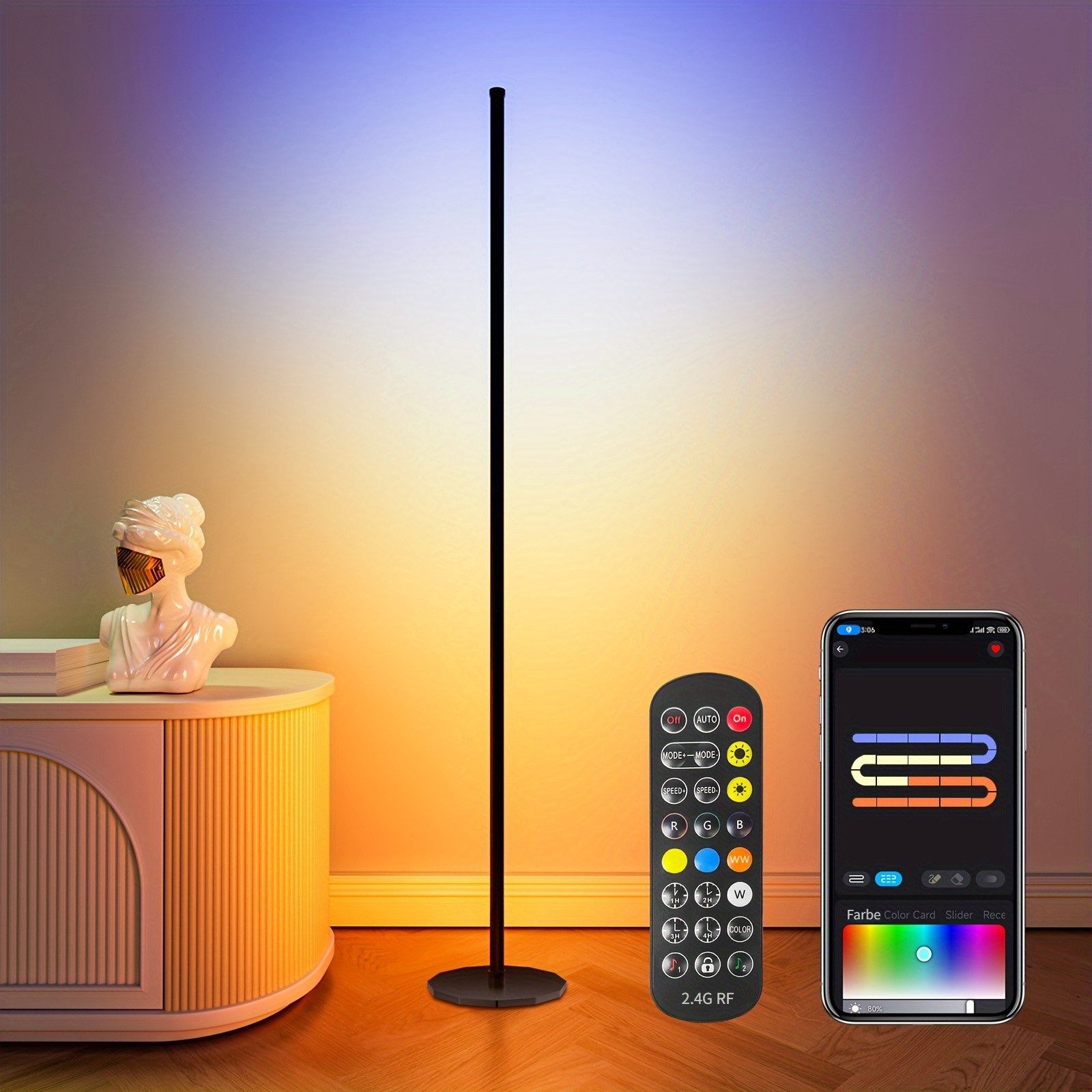 Novostella LED Stehlampe RGB LED Stehlampe, App & RF Fernbedienung für Wohnzimmer Schlafzimmer, LED fest integriert, RGB Licht, Warmes Weiß, RF Fernbedienung