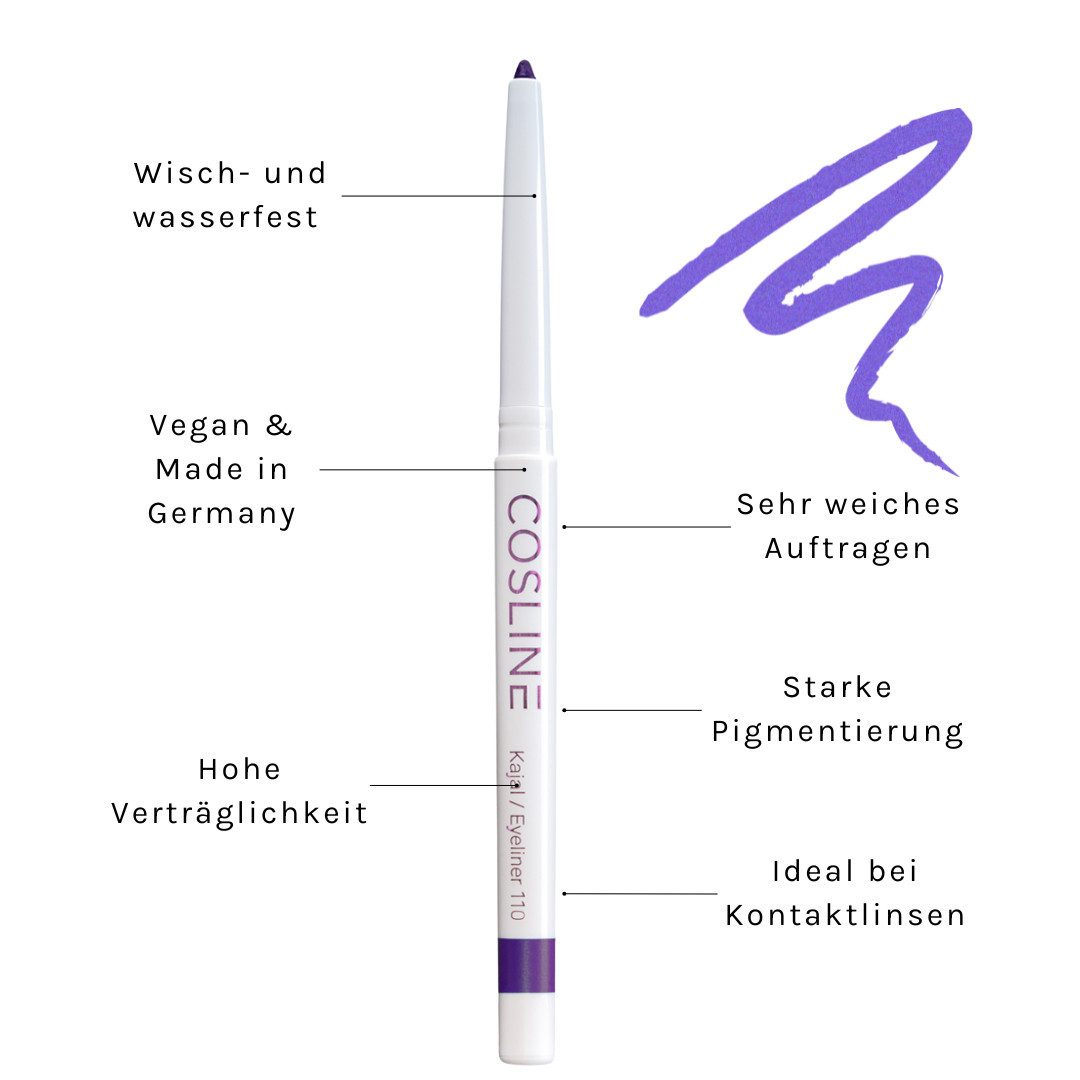 Cosline Cosmetics Kajal wasserfest, langanhaltend, cremig, 25 Farben, intensive Pigmentierung