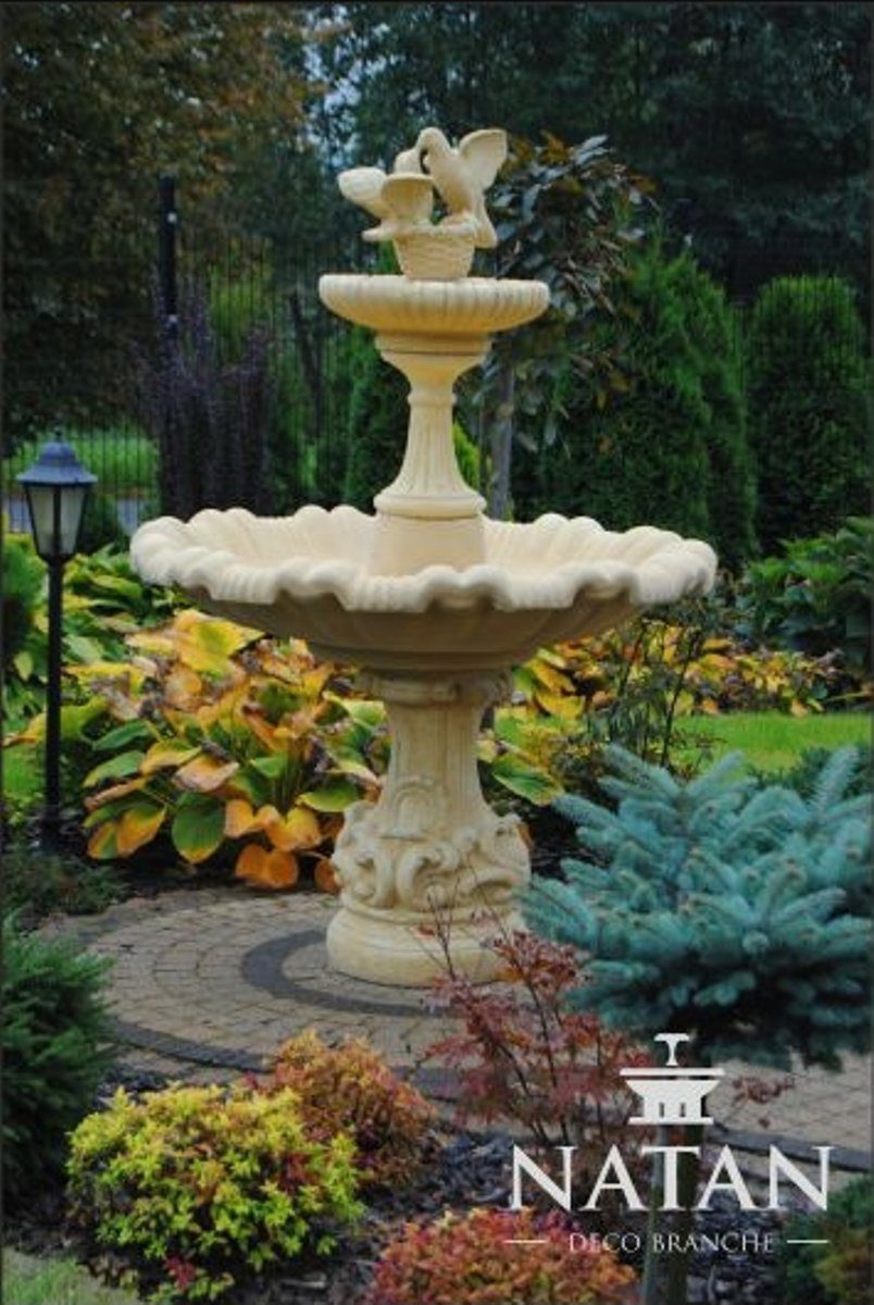 JVmoebel Skulptur Zierbrunnen Springbrunnen Brunnen Garten Fontaine Teich Tauben Vogel