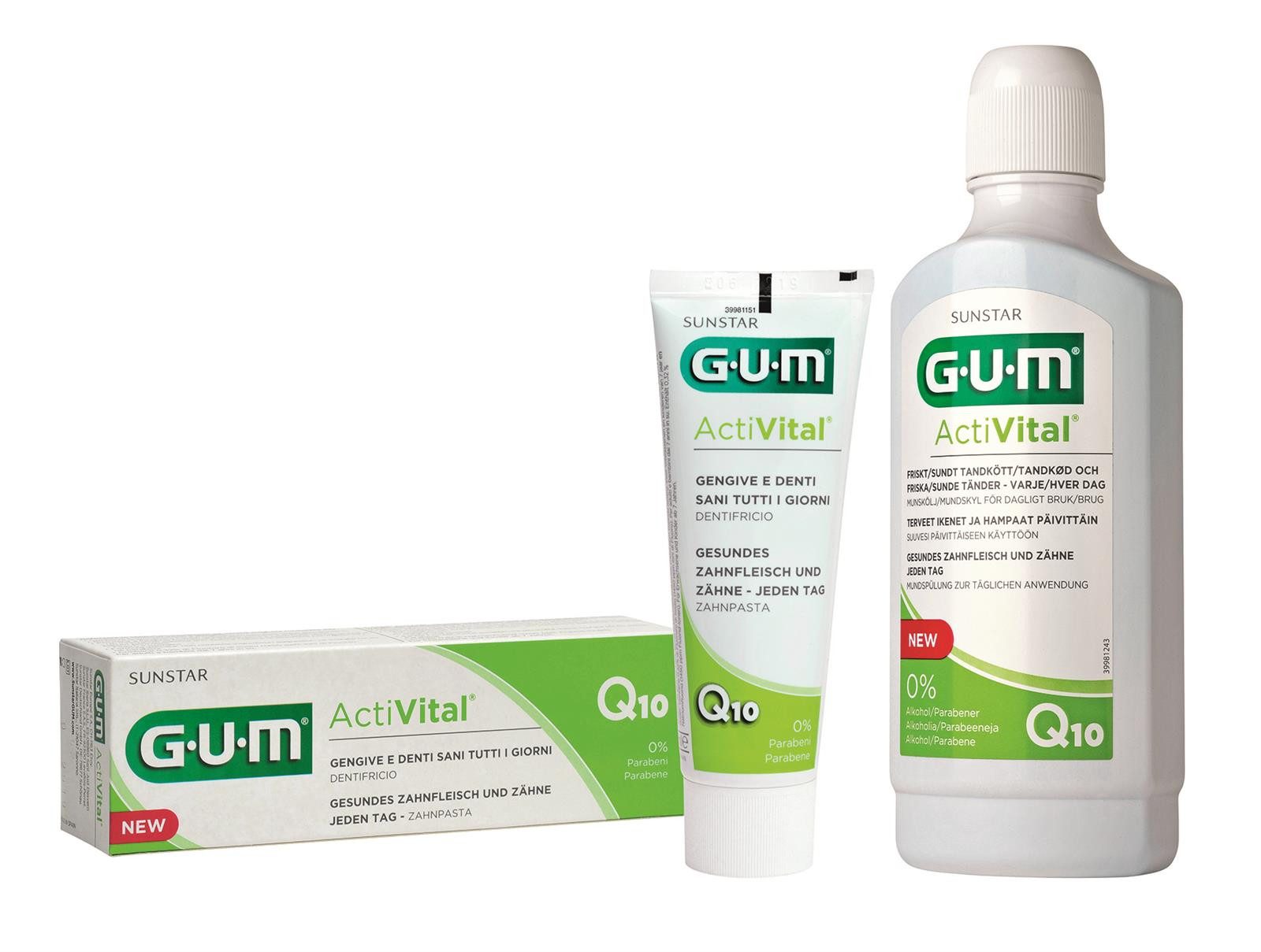 Mundspülung GUM ActiVital Set mit Zahnpasta 75ml, Mundspülung 500ml
