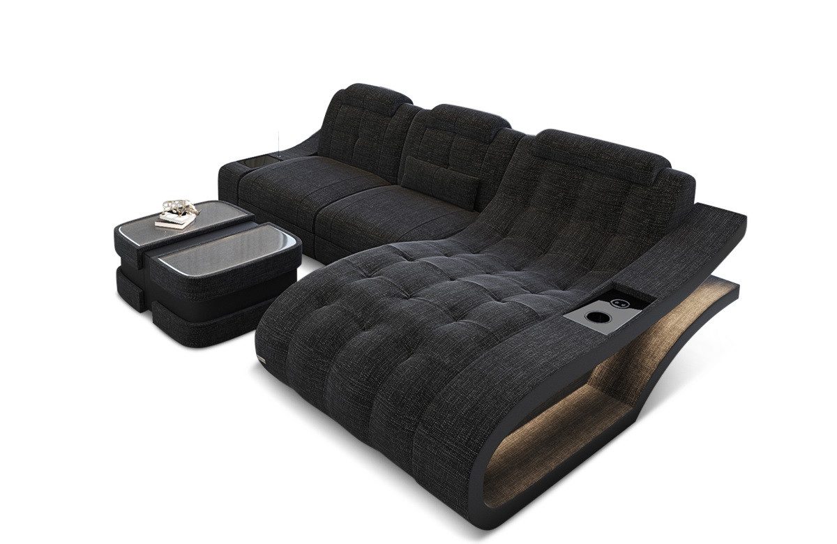 Sofa Dreams Ecksofa Polster Stoff Sofa Elegante H - L Form Stoffsofa Couch, mit LED, wahlweise mit Bettfunktion