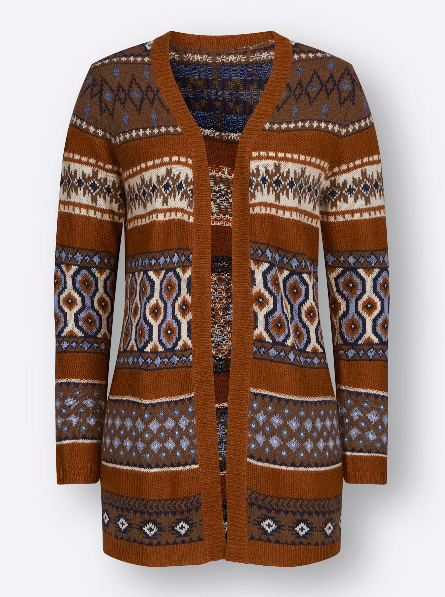 Strickjacke Jacquard-Strickjacke Langarm Jacquard, Jersey