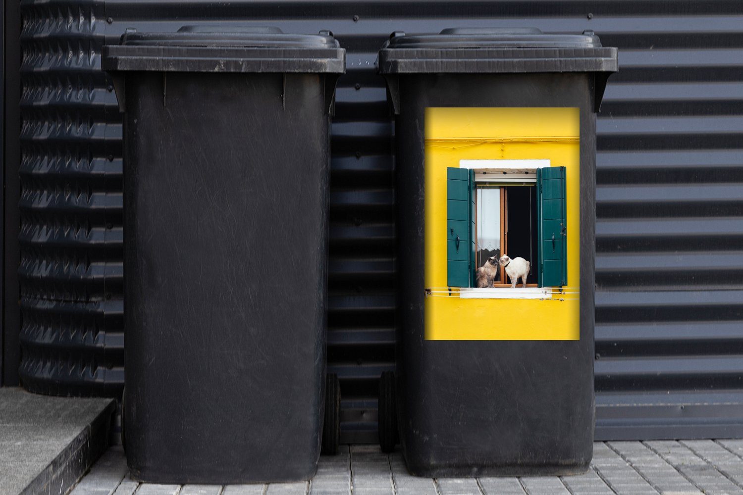 Container, Mülleimer-aufkleber, St), Wandsticker Abfalbehälter Fensterbank - - Sticker, MuchoWow Mülltonne, (1 Fenster Katze