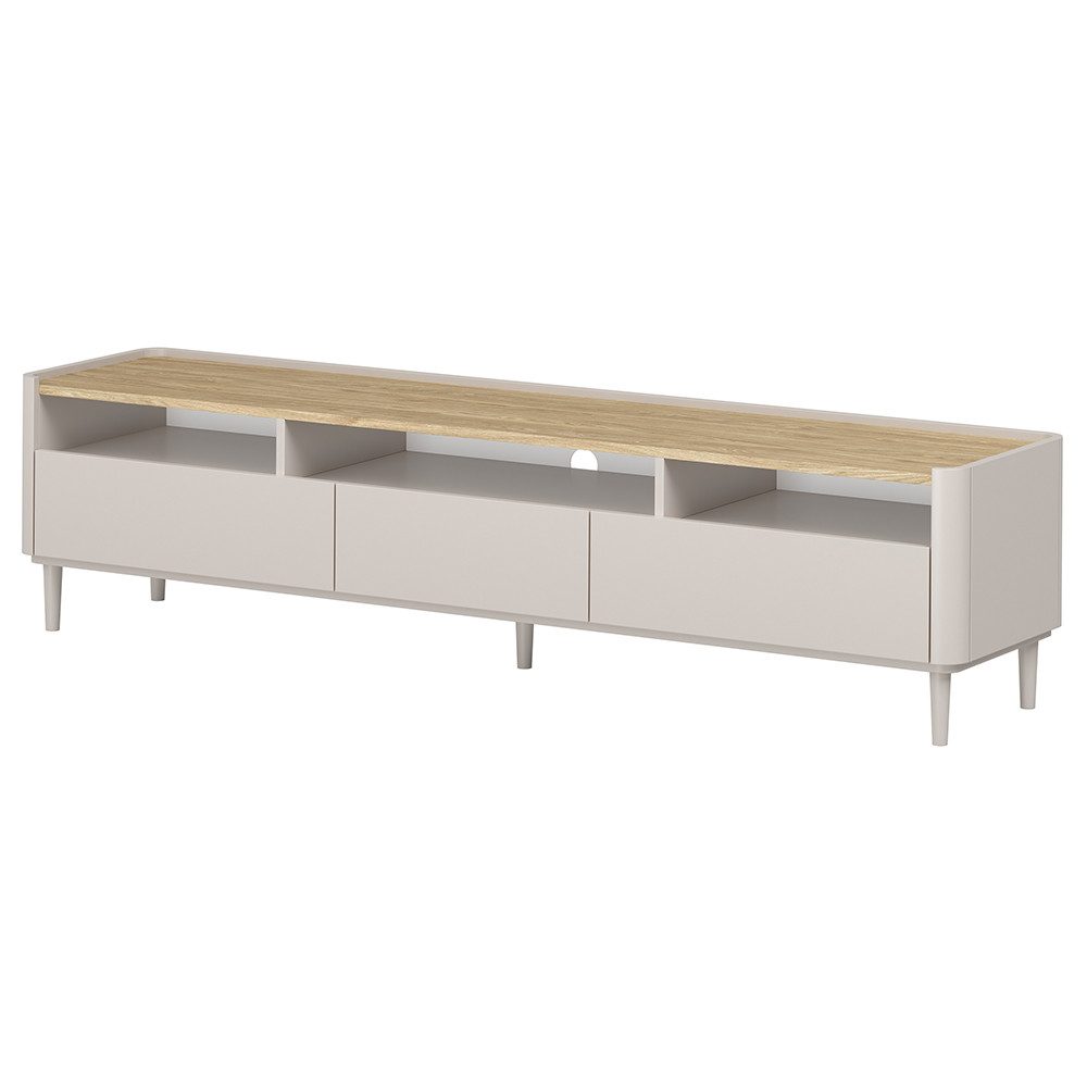 Lomadox Lowboard ELOY-141, Kaschmir Beige Eiche Dekor 200 cm Holzfüße grifflos Softclose